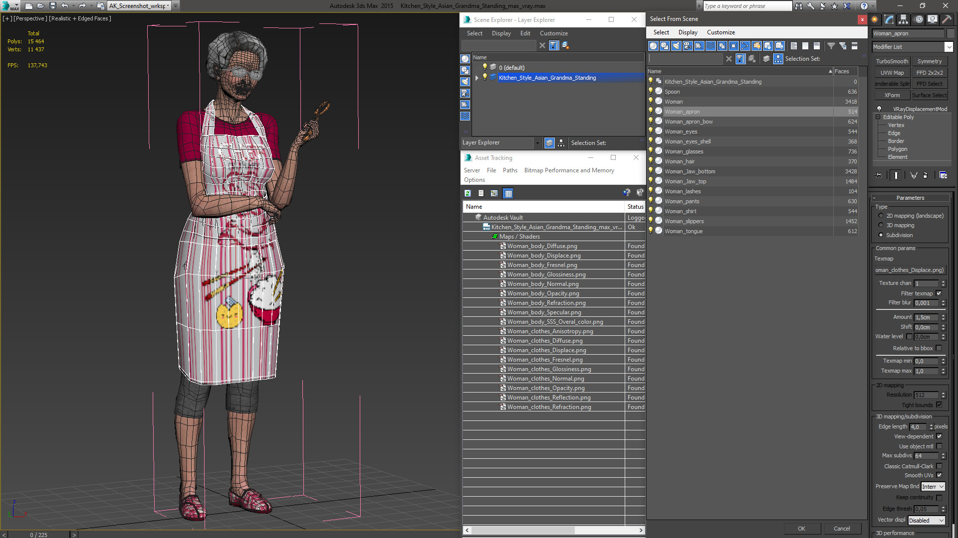 3D Kitchen Style Asian Grandma Standing