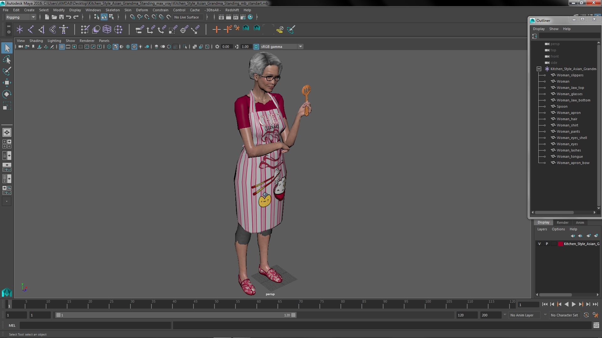 3D Kitchen Style Asian Grandma Standing