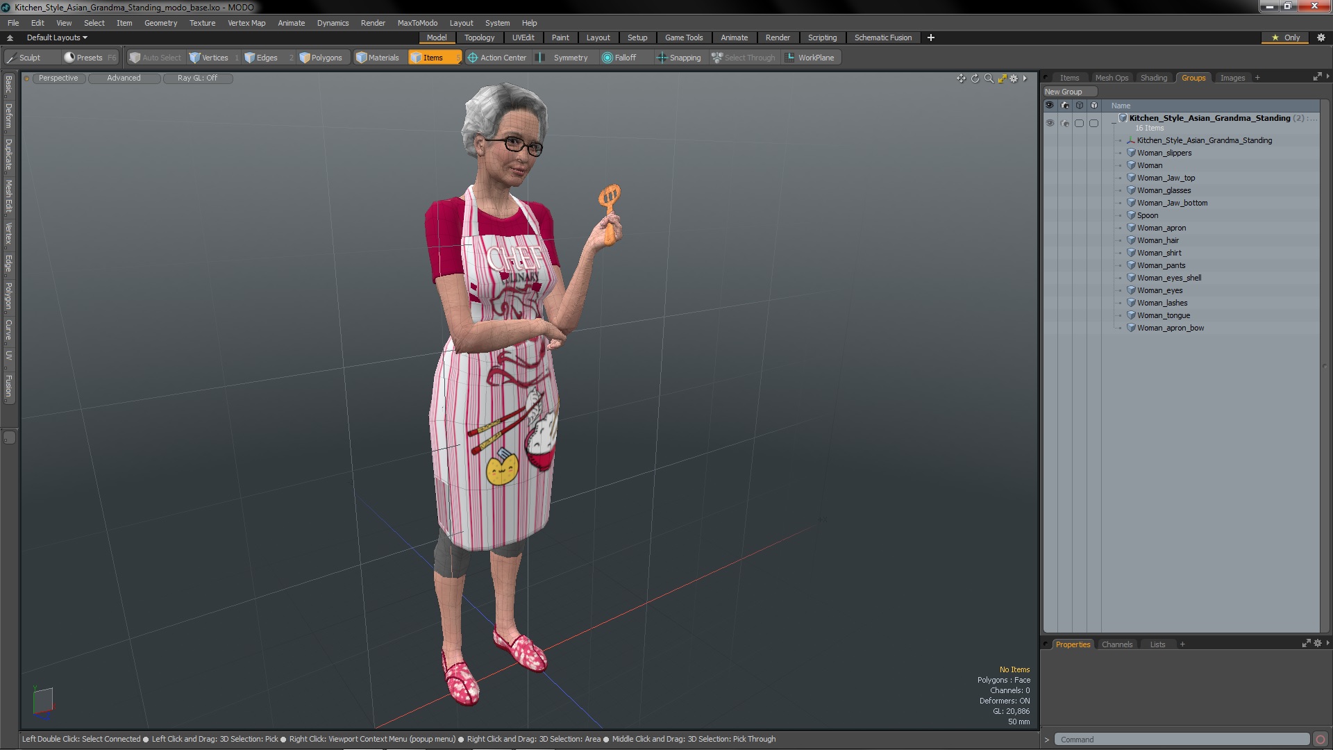 3D Kitchen Style Asian Grandma Standing