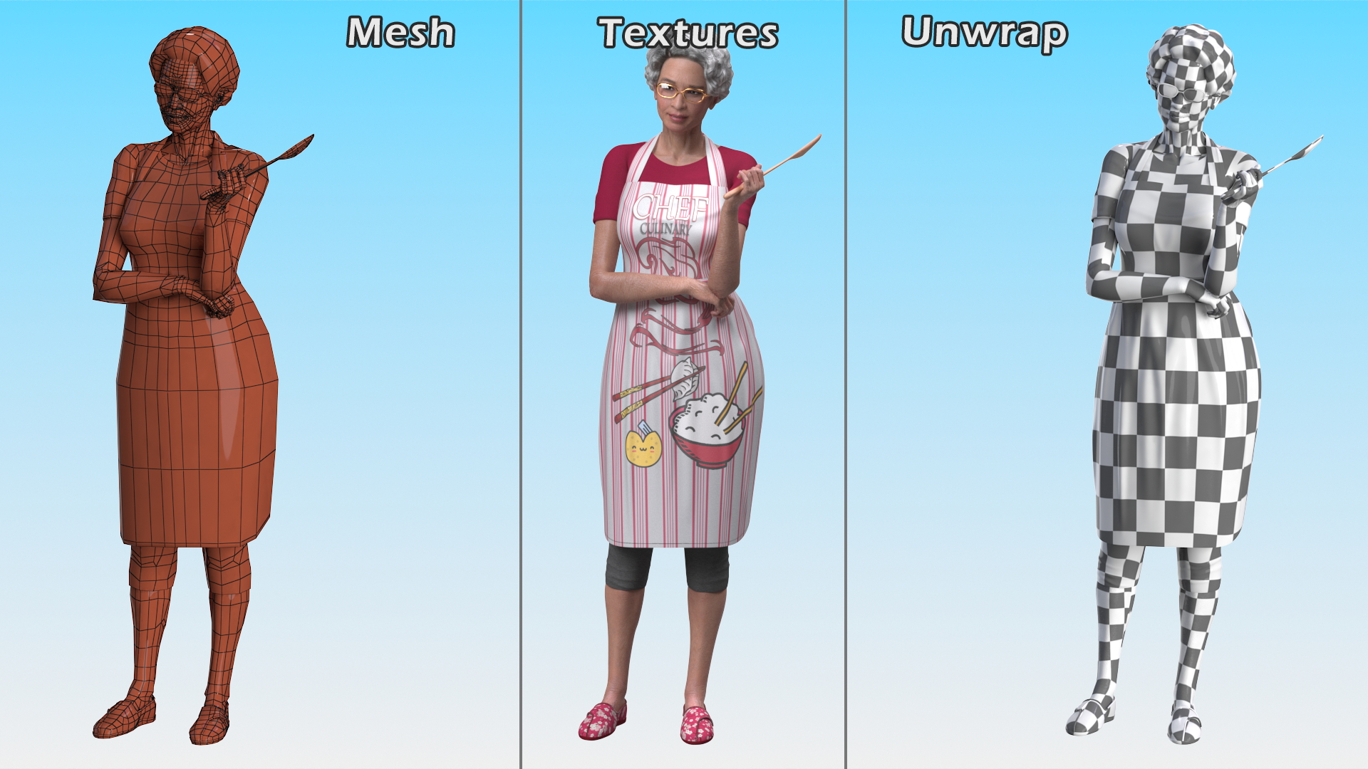 3D Kitchen Style Asian Grandma Standing