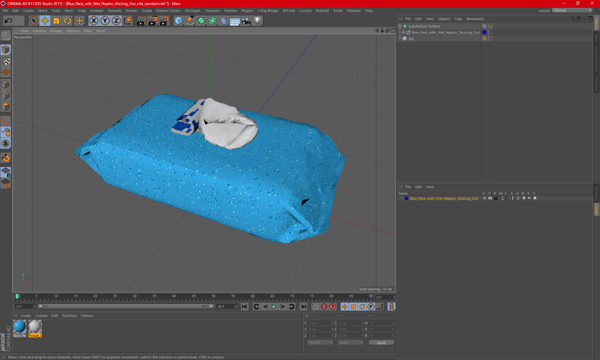 3D Blue Pack with Wet Napkin Sticking Out model
