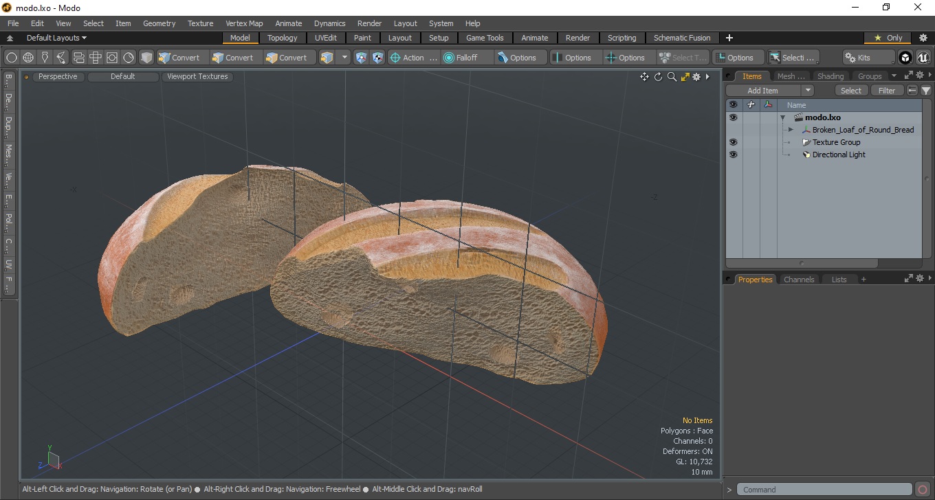 3D Broken Loaf of Round Bread