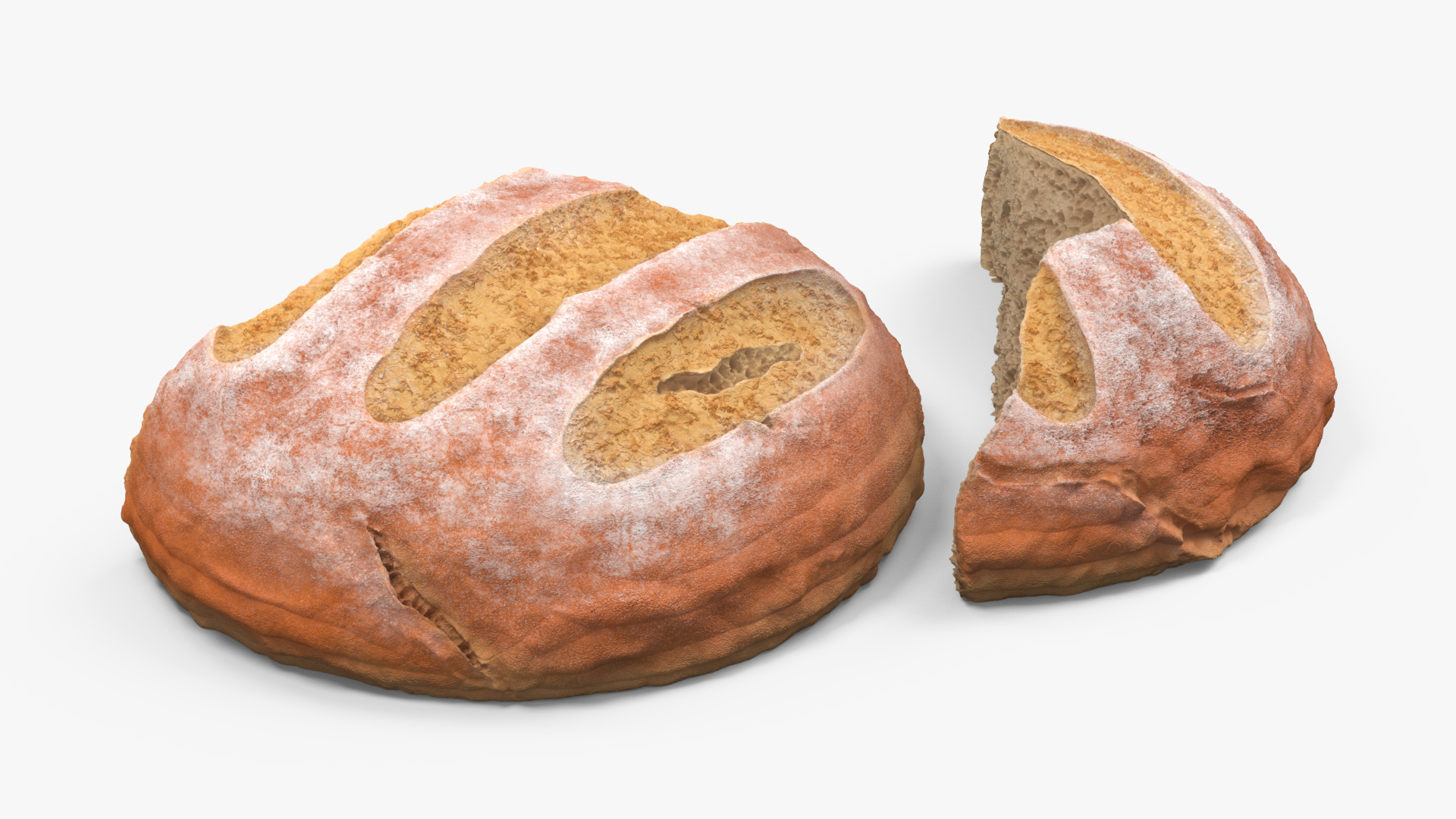 3D Broken Loaf of Round Bread