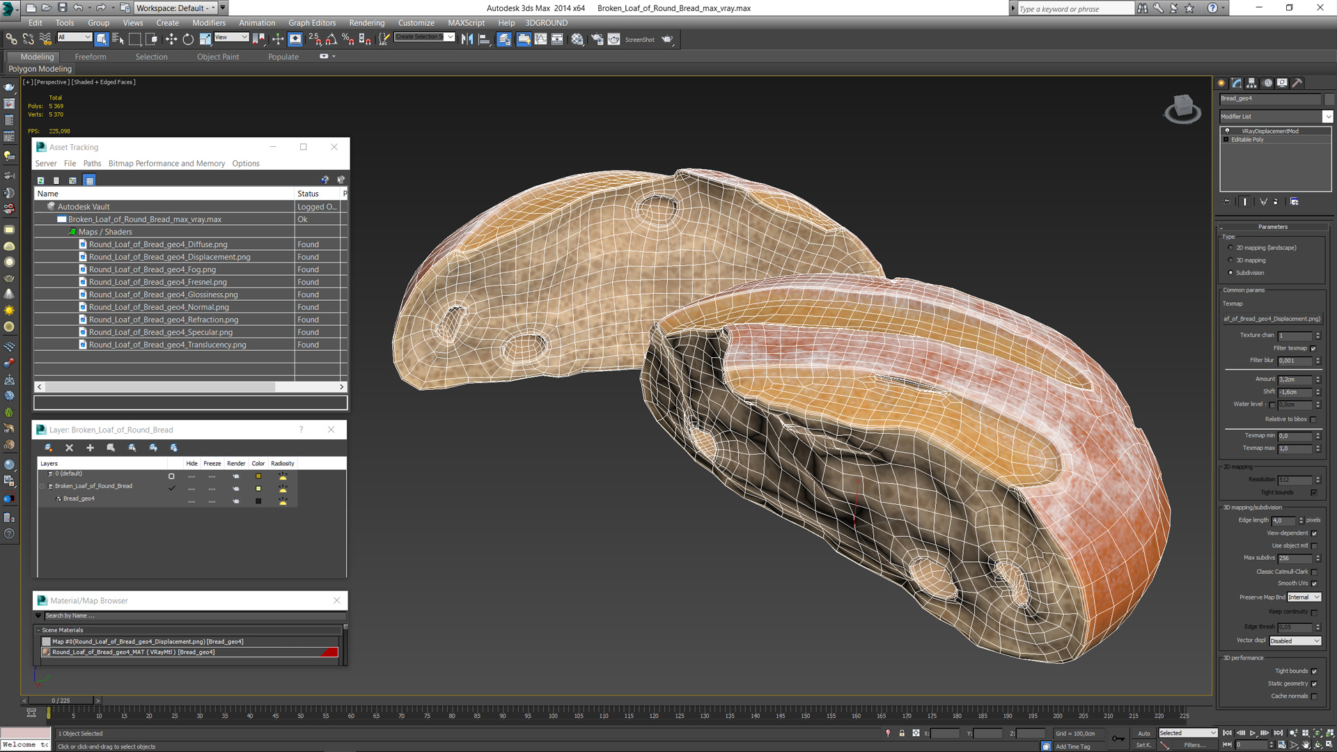 3D Broken Loaf of Round Bread