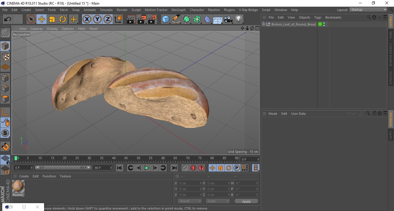3D Broken Loaf of Round Bread