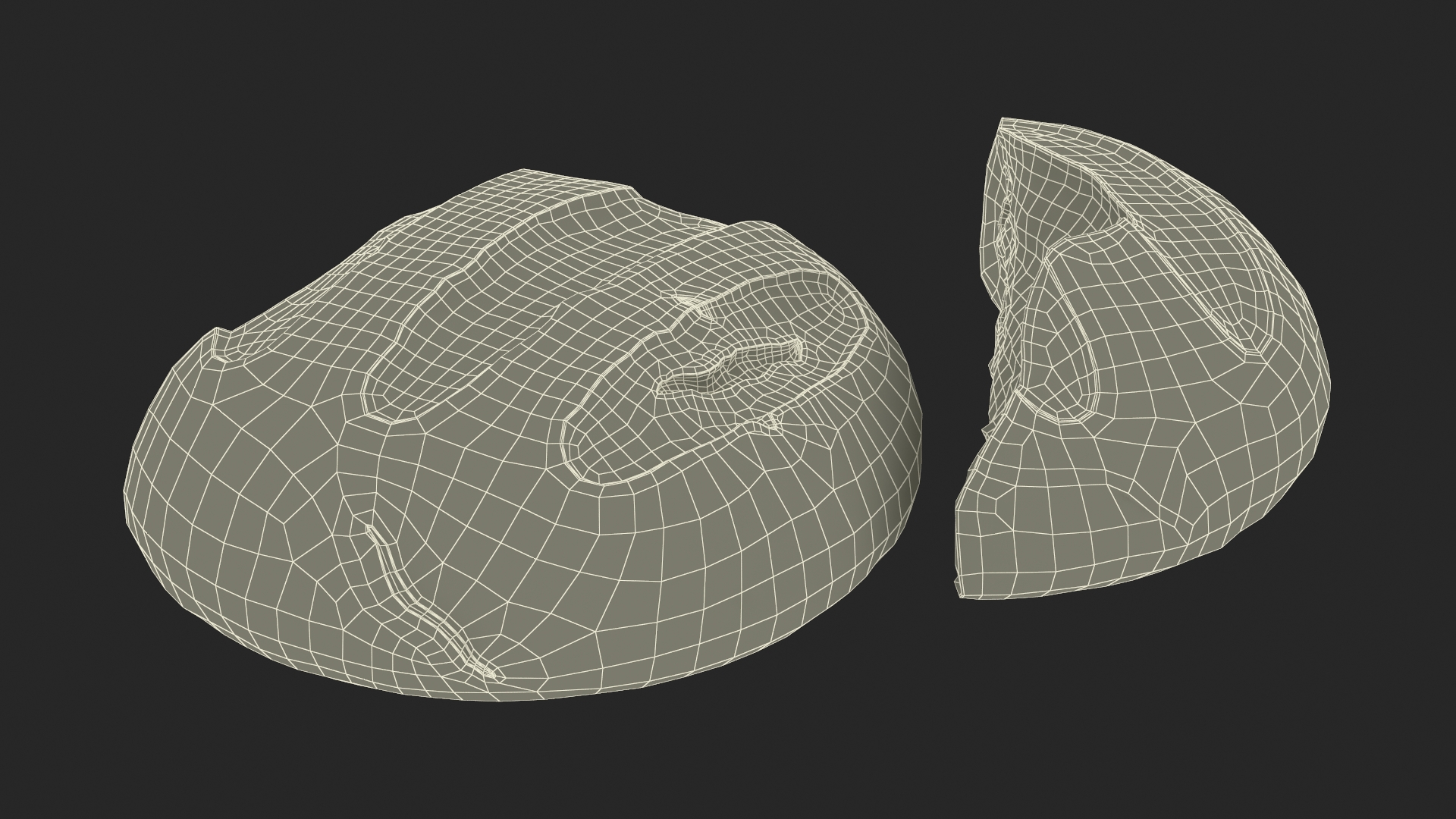 3D Broken Loaf of Round Bread