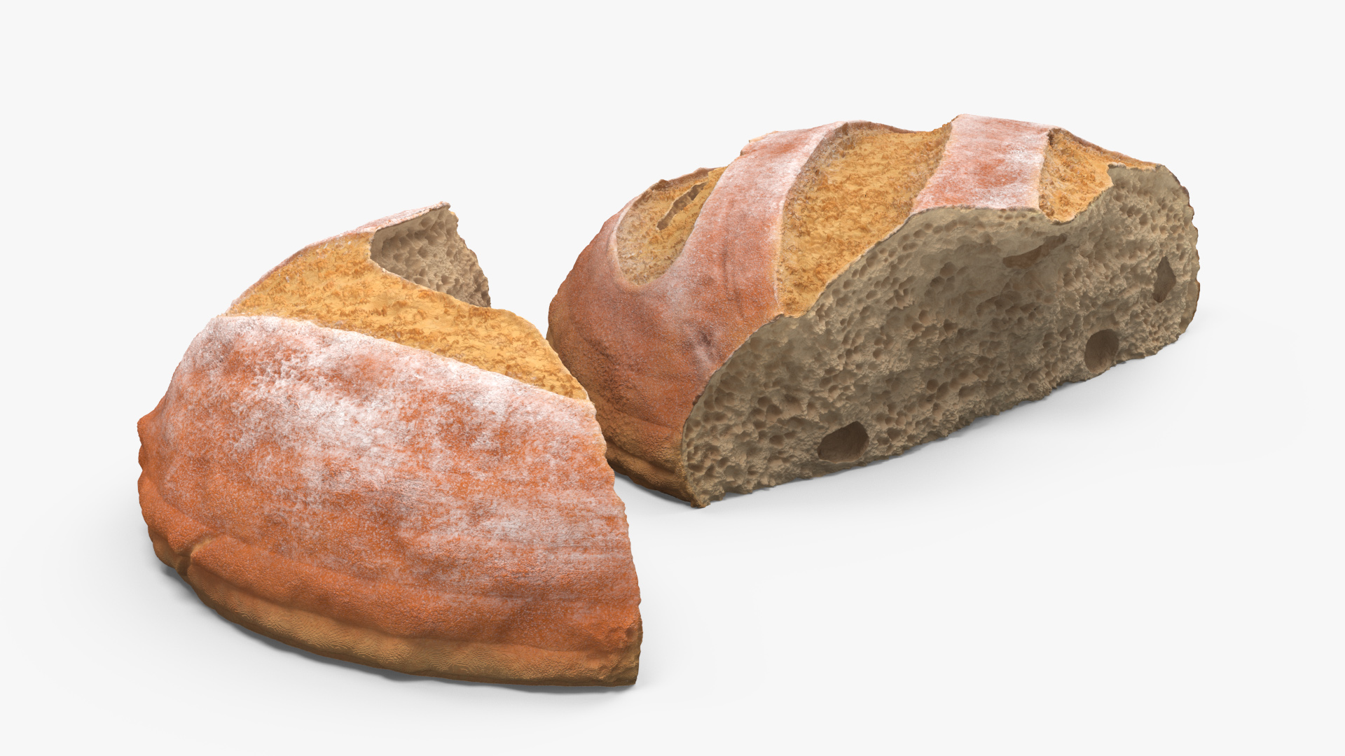 3D Broken Loaf of Round Bread