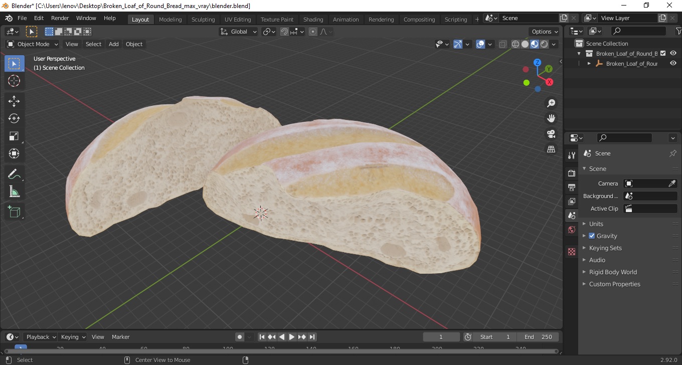 3D Broken Loaf of Round Bread
