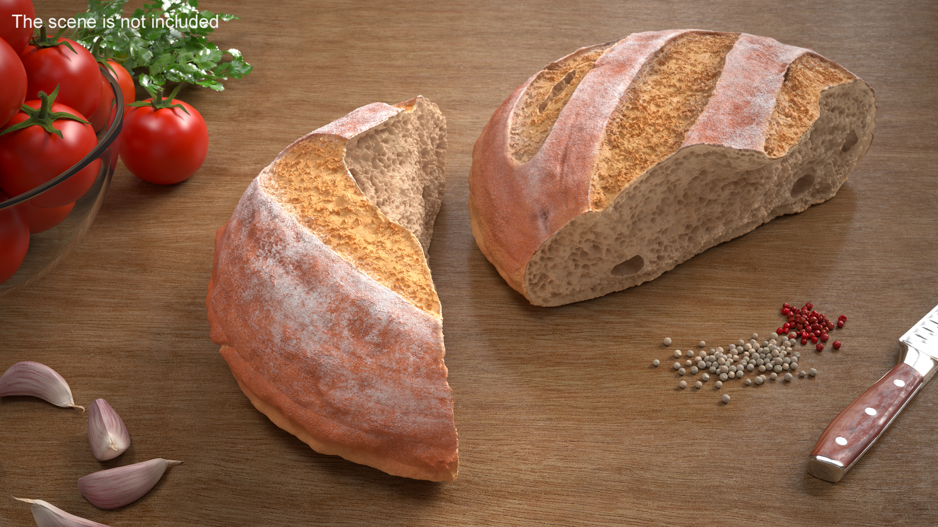3D Broken Loaf of Round Bread