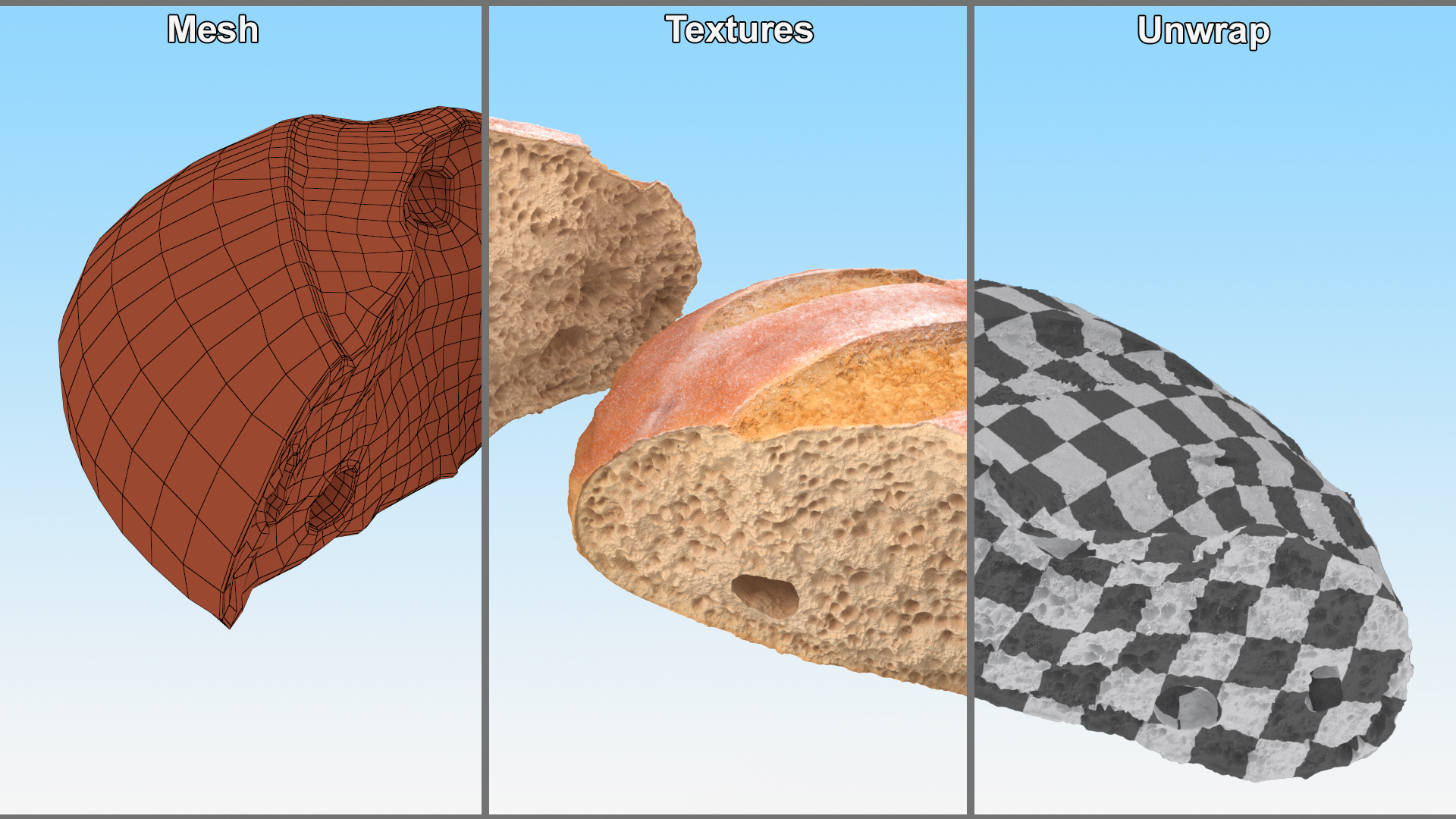 3D Broken Loaf of Round Bread