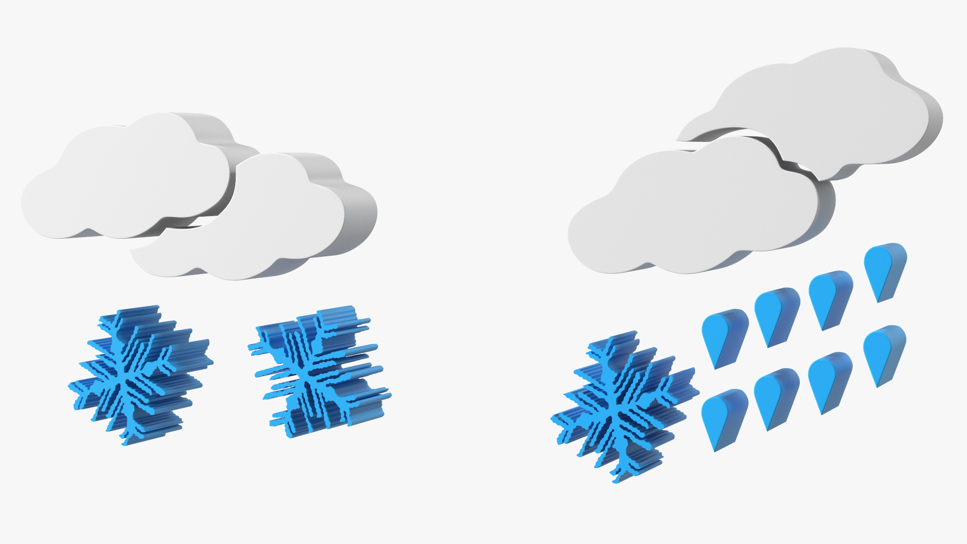 Meteorology Symbols with Snow and Wind Set 3D