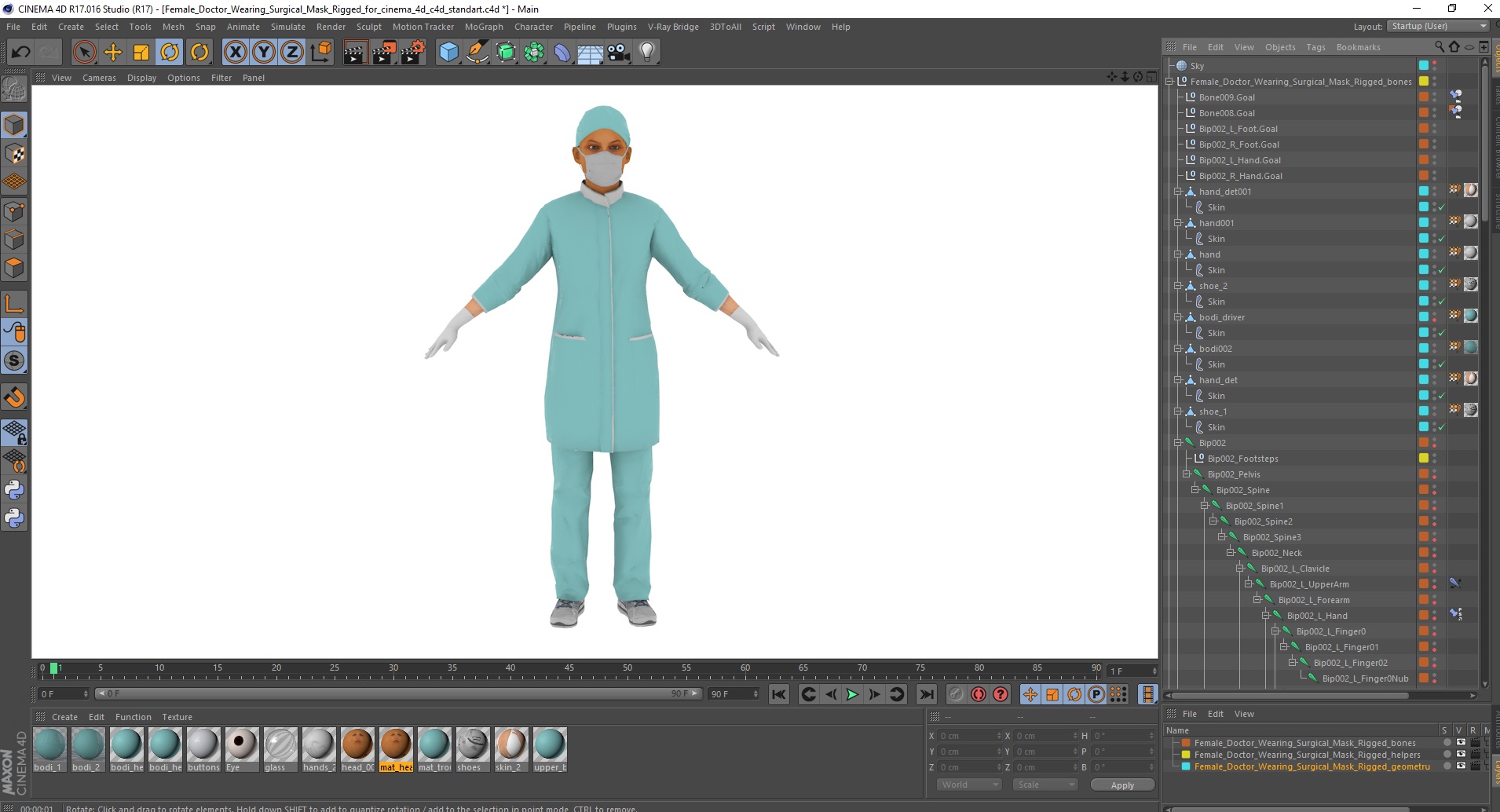 3D Female Doctor Wearing Surgical Mask Rigged for Cinema 4D