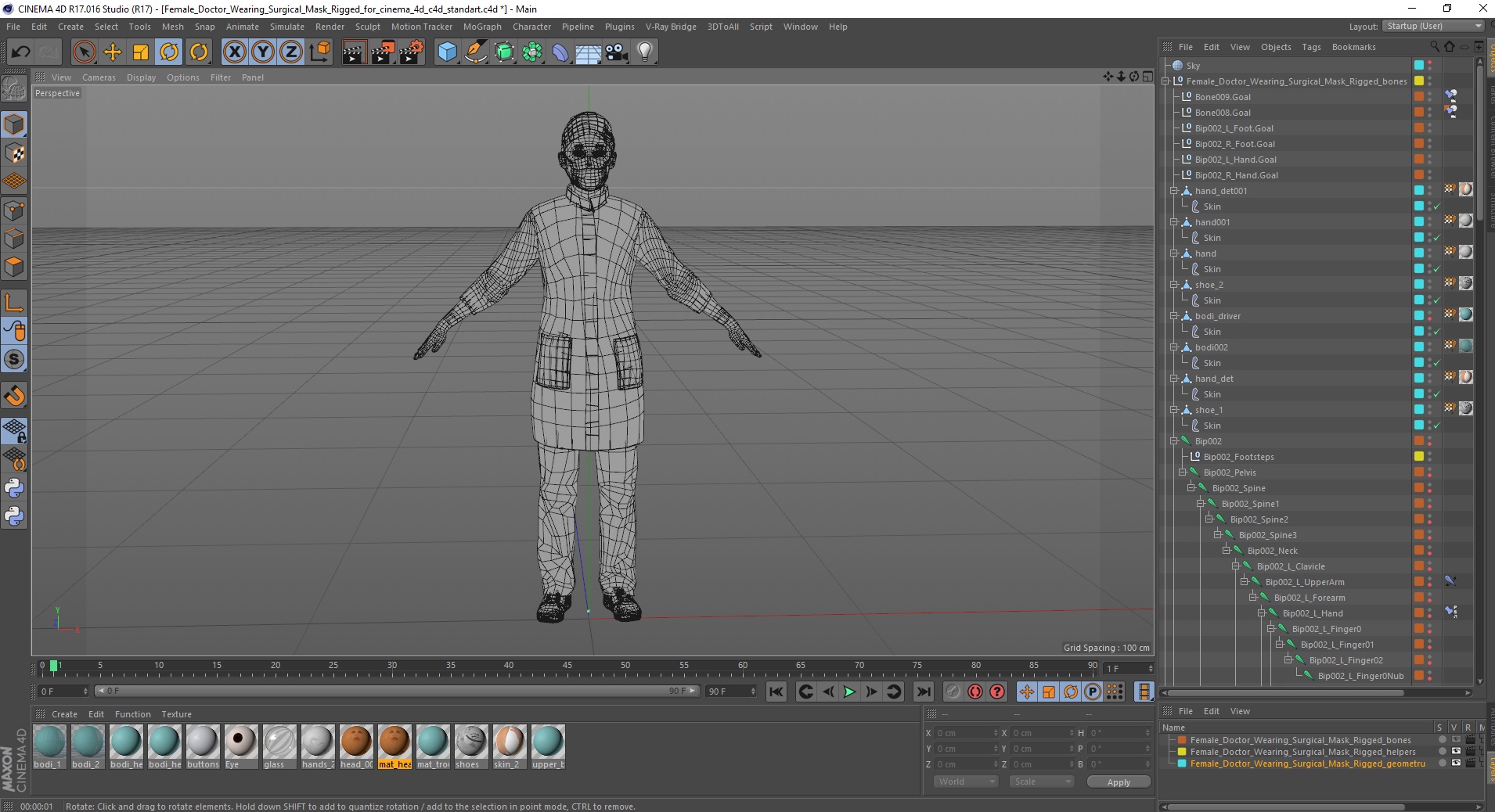 3D Female Doctor Wearing Surgical Mask Rigged for Cinema 4D