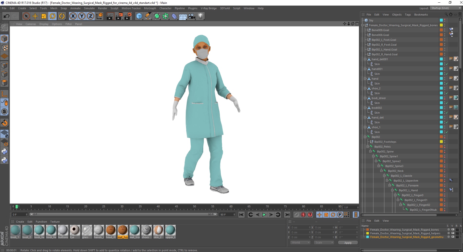 3D Female Doctor Wearing Surgical Mask Rigged for Cinema 4D