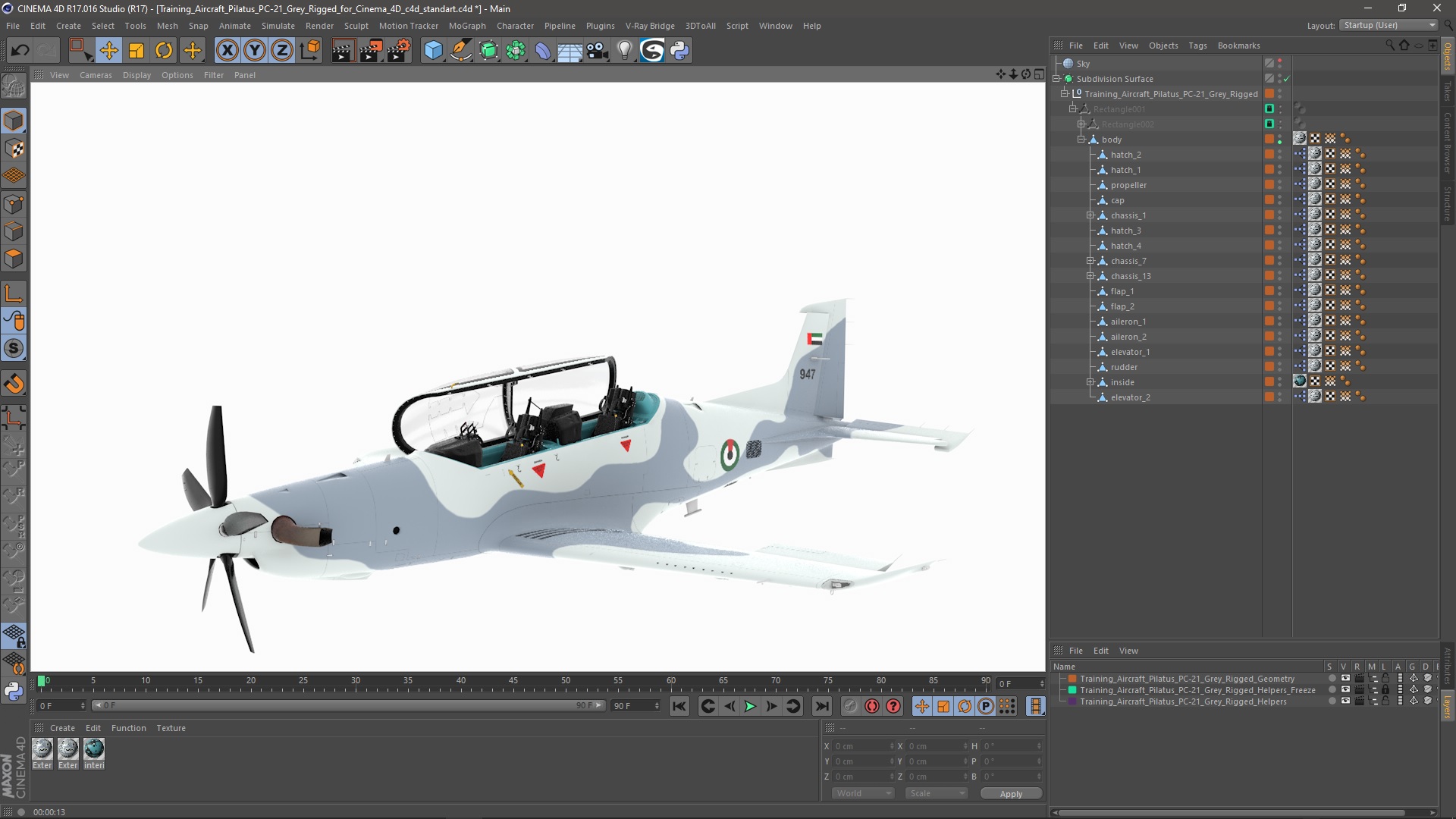 Training Aircraft Pilatus PC-21 Grey Rigged for Cinema 4D 3D