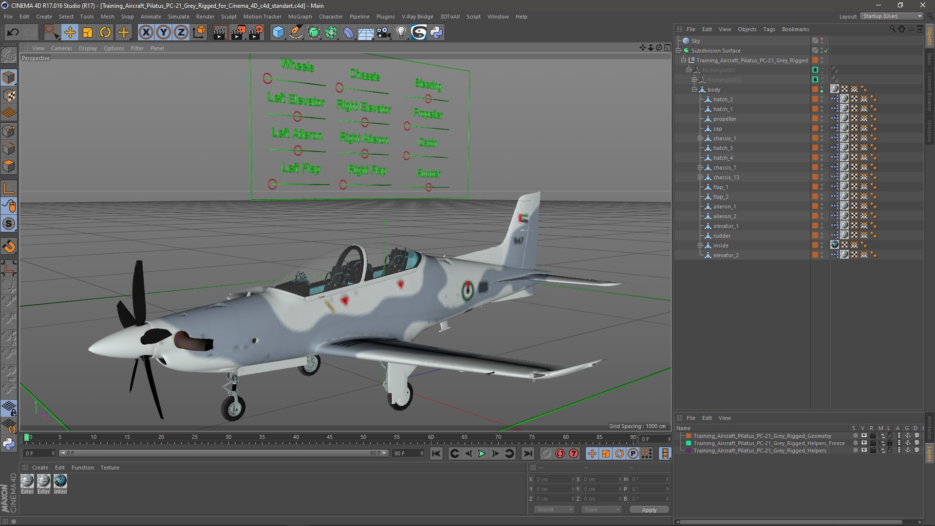 Training Aircraft Pilatus PC-21 Grey Rigged for Cinema 4D 3D