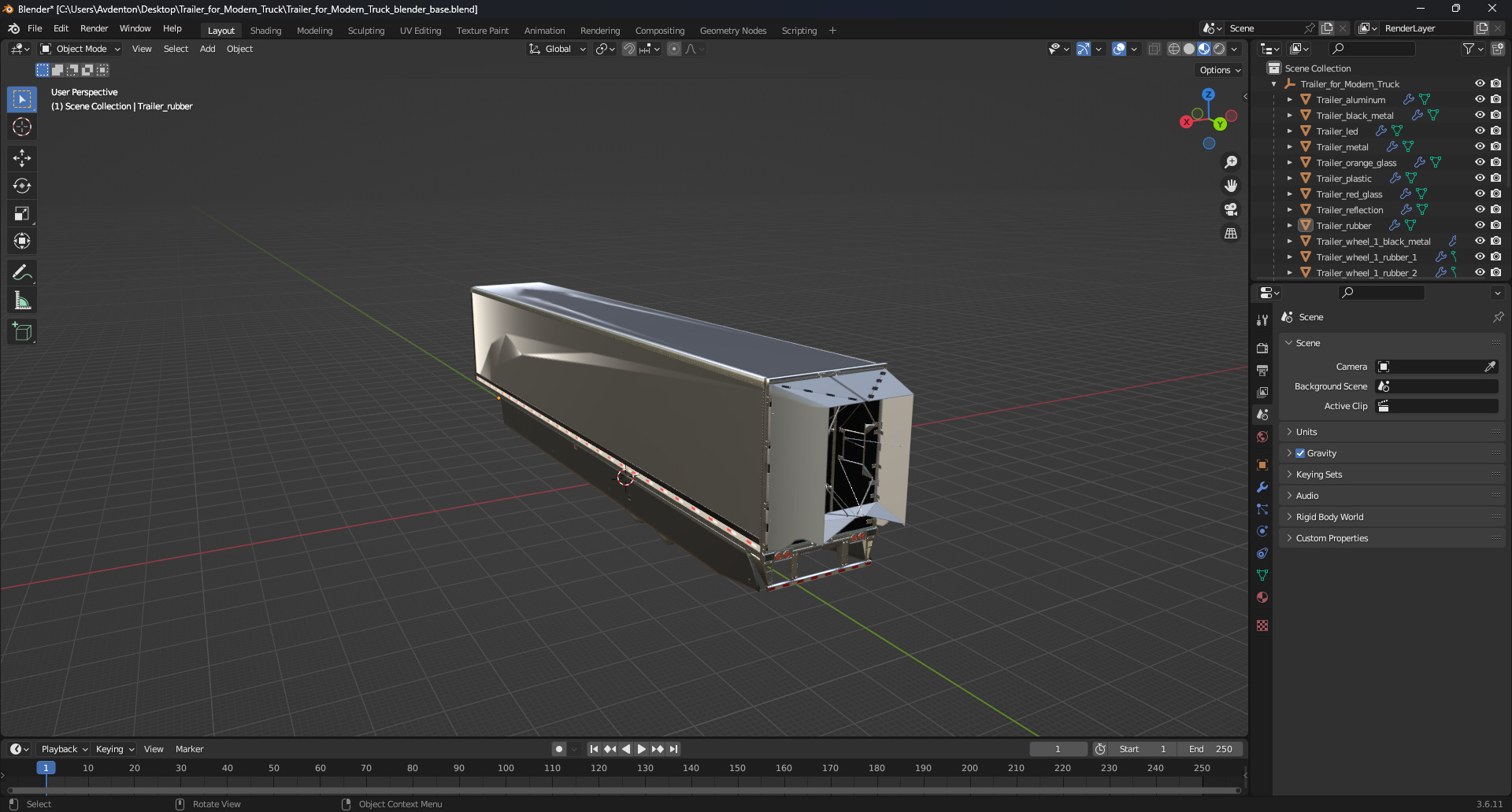 Trailer for Modern Truck 3D model