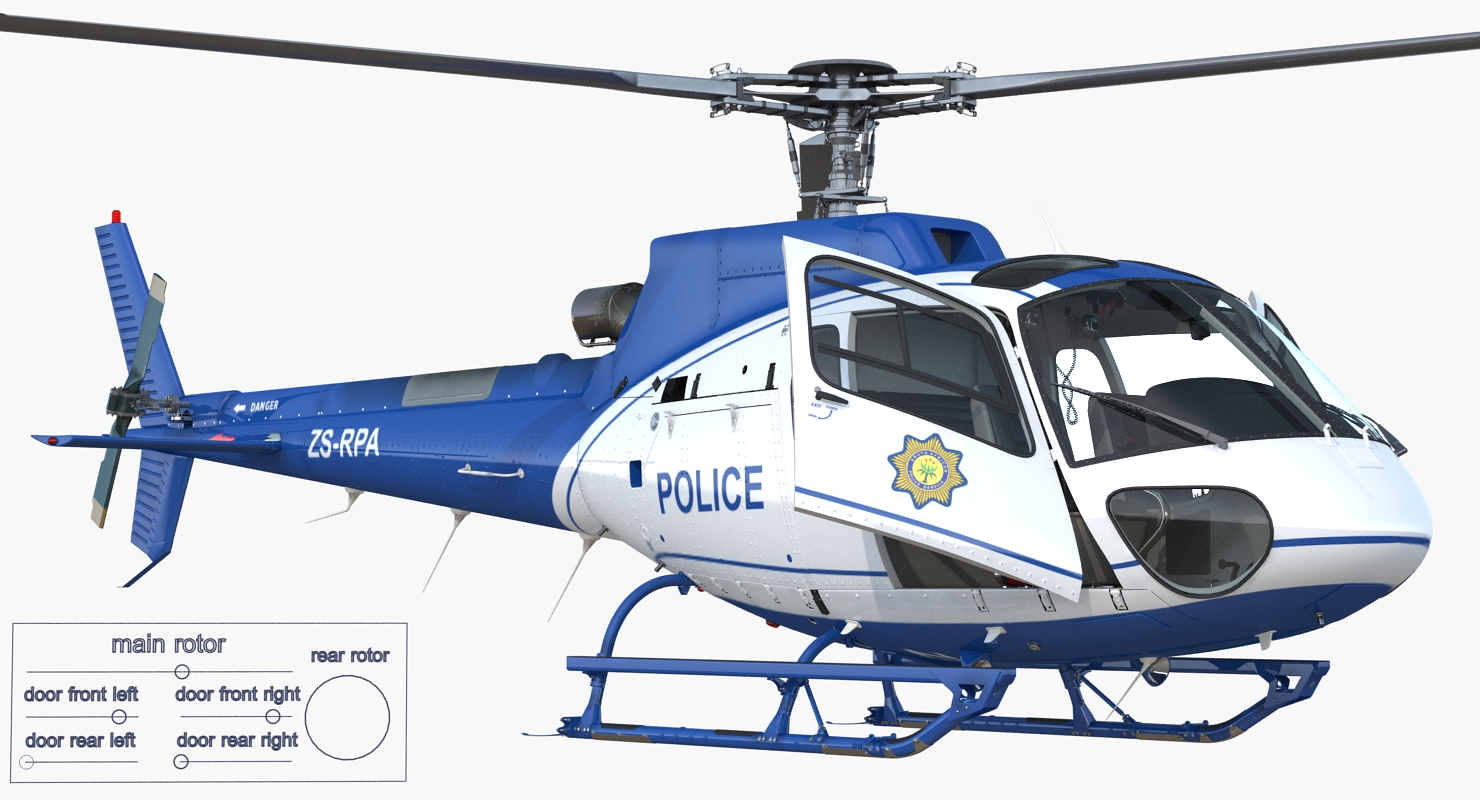 Police Helicopter Eurocopter AS 350 Rigged 3D