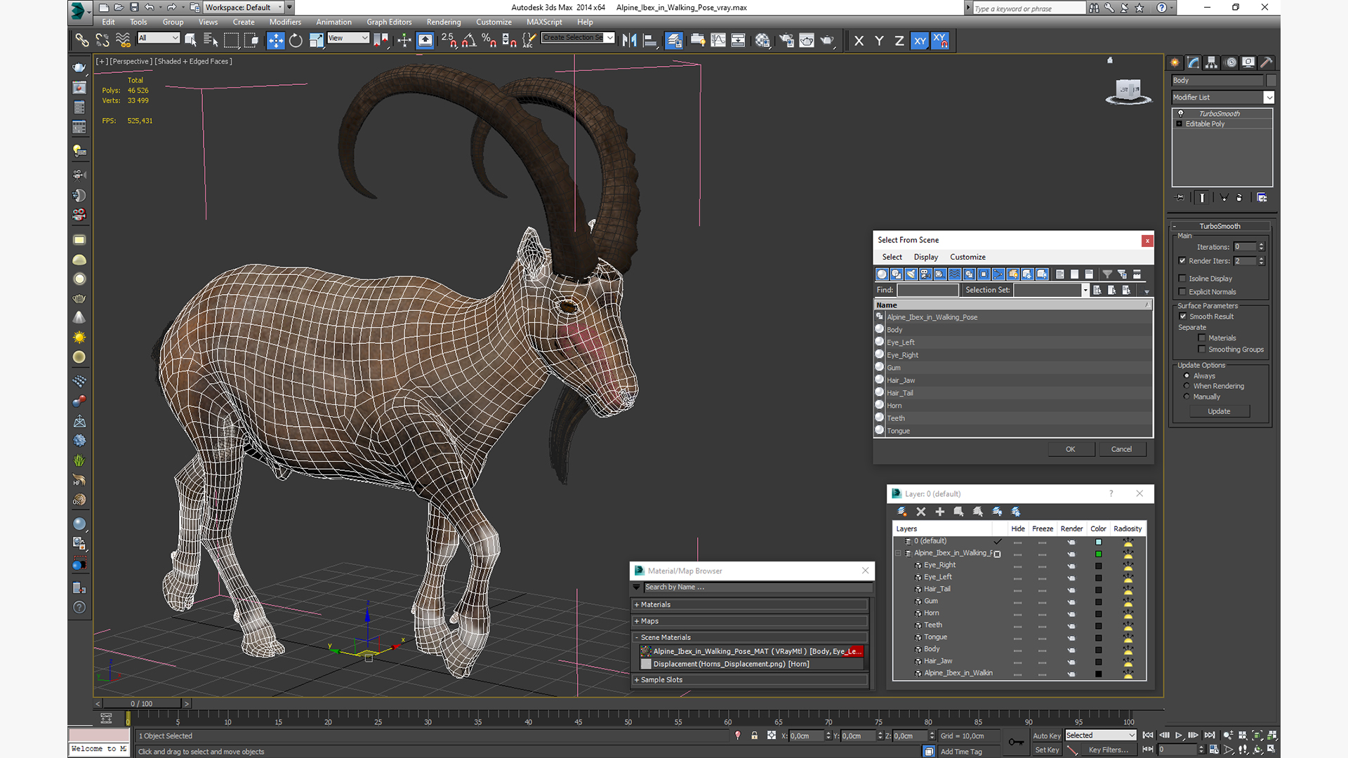 Alpine Ibex in Walking Pose 3D