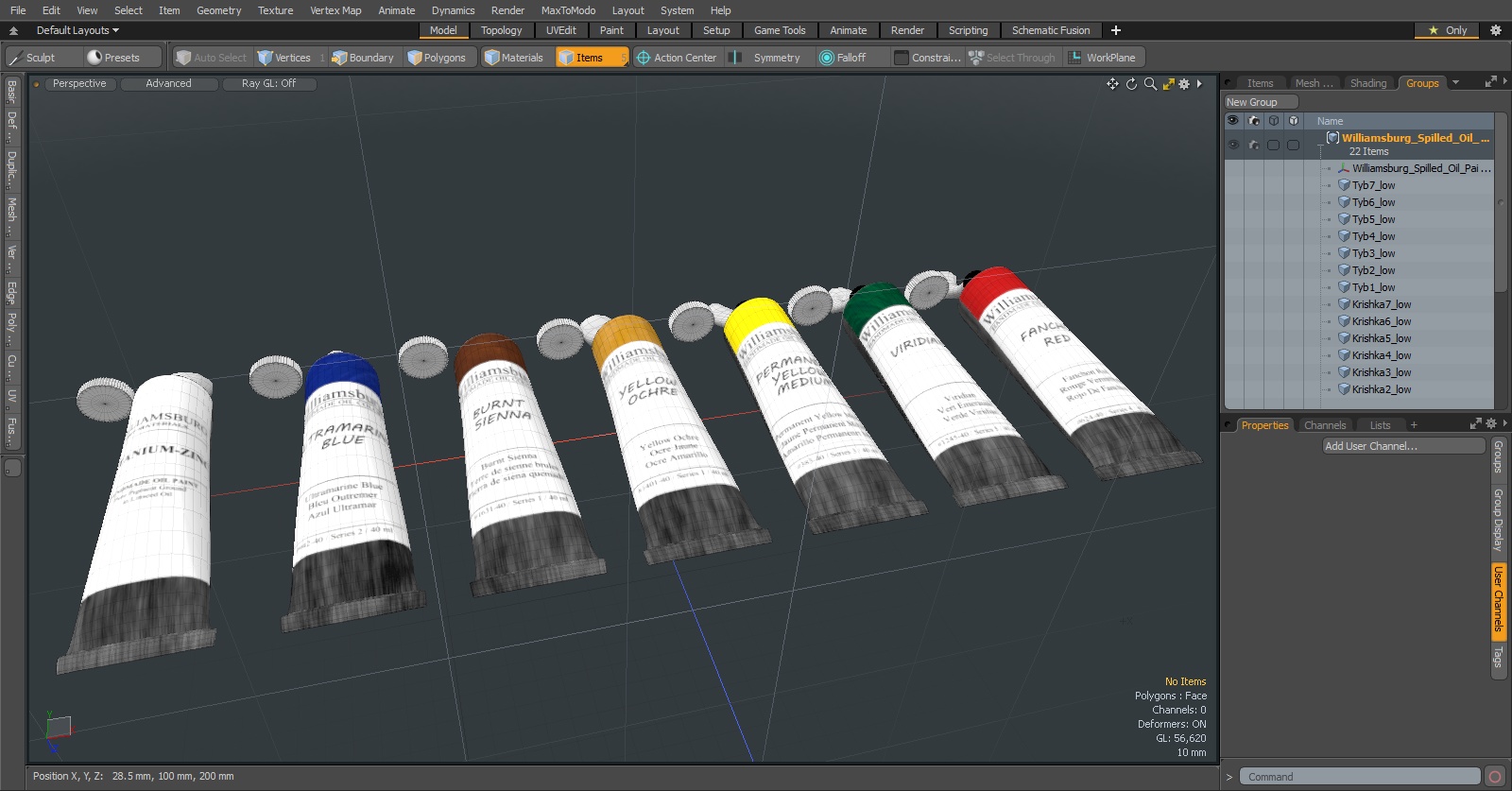 3D model Williamsburg Spilled Oil Paint Tubes Set