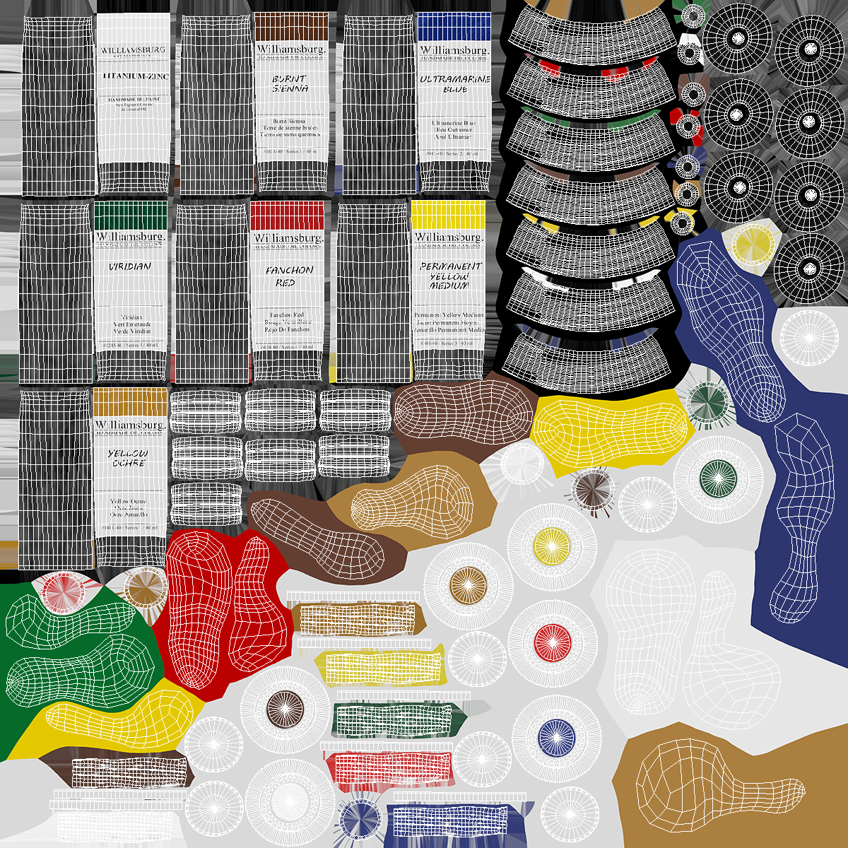 3D model Williamsburg Spilled Oil Paint Tubes Set