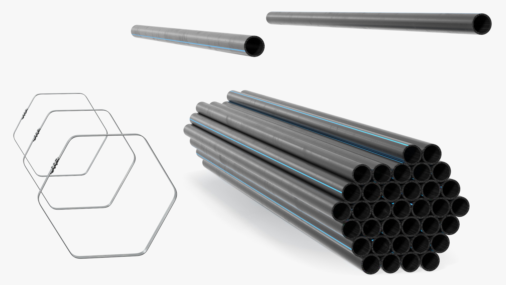 Plastic Pipes Bundle 2 Meters 3D model