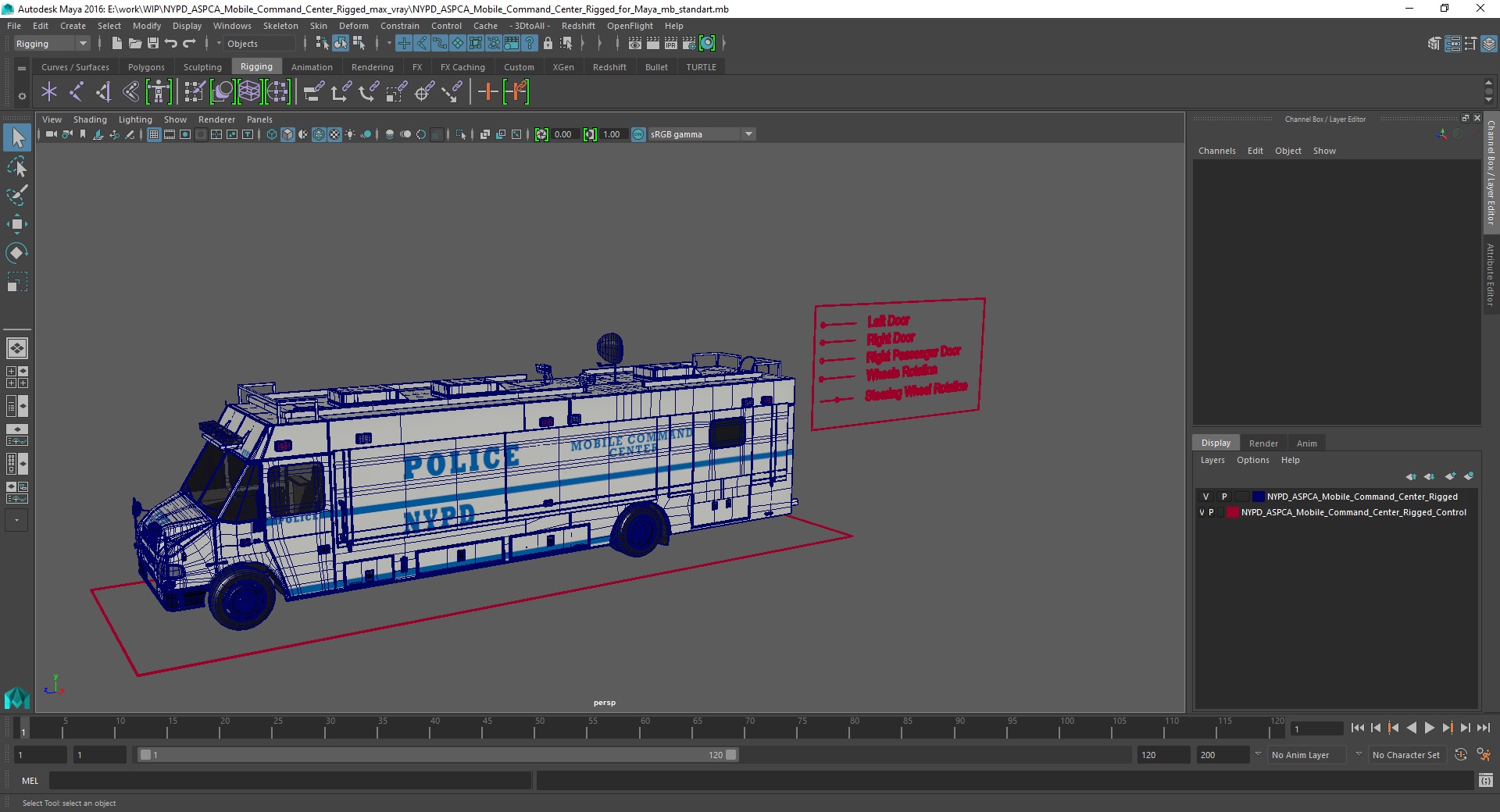 3D model NYPD ASPCA Mobile Command Center Illuminated Rigged for Maya