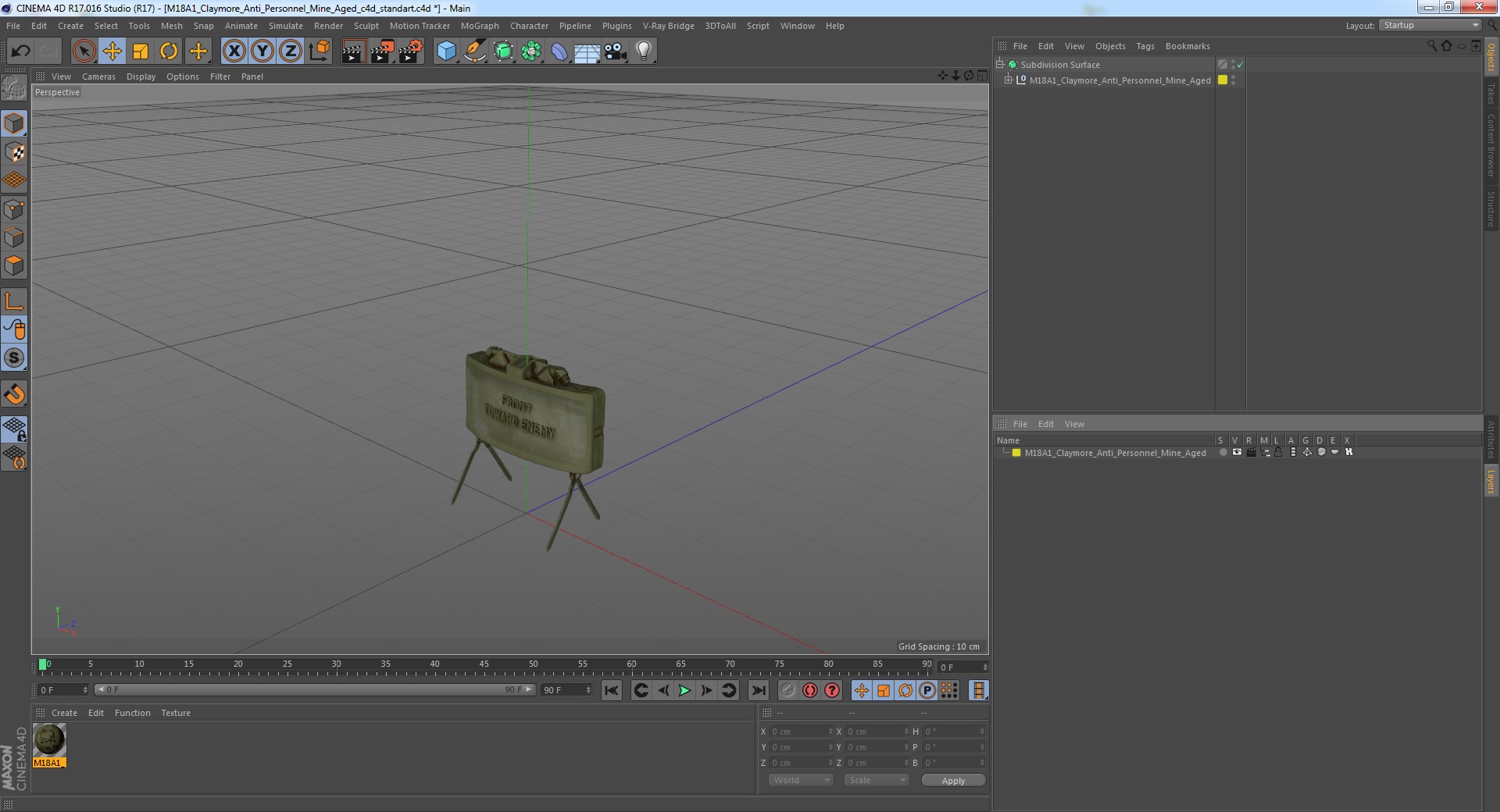M18A1 Claymore Anti Personnel Mine Aged 3D model