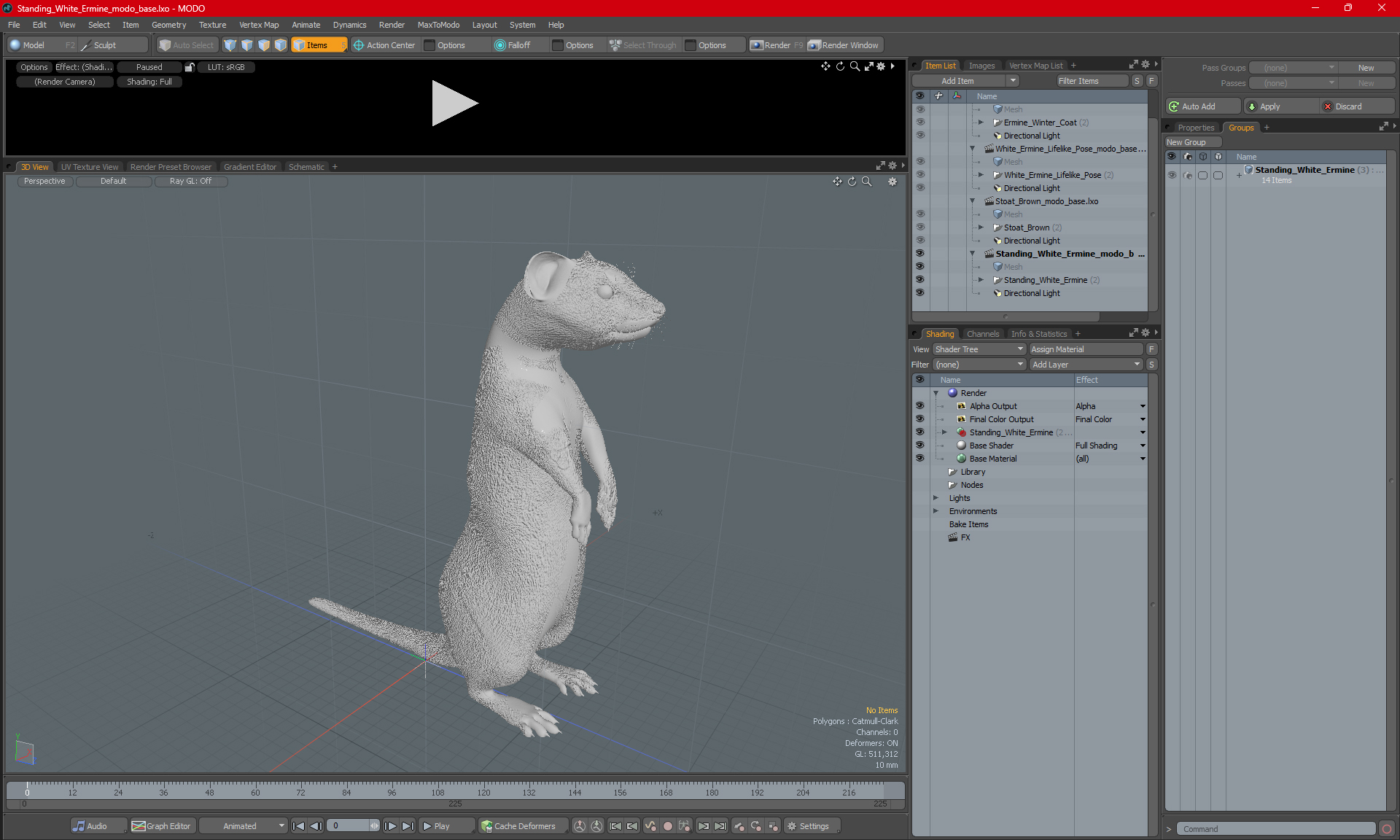 3D Standing White Ermine