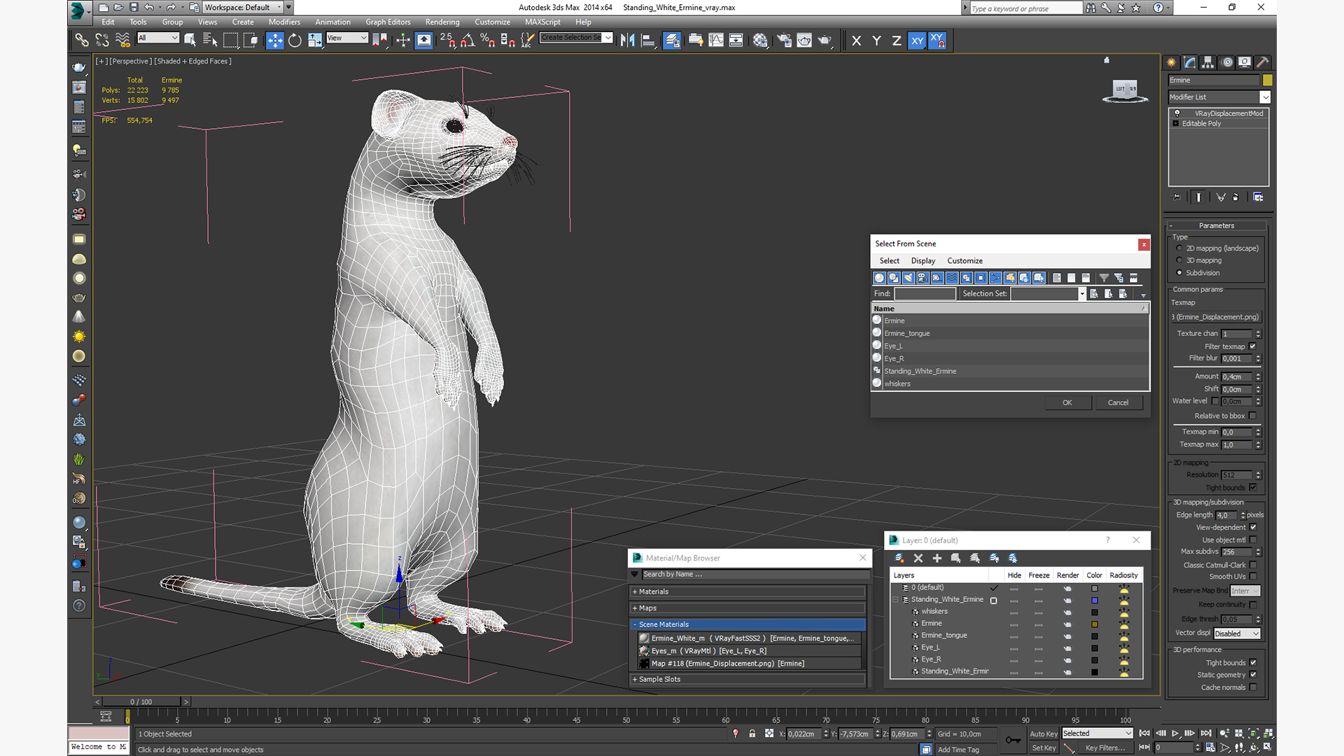 3D Standing White Ermine