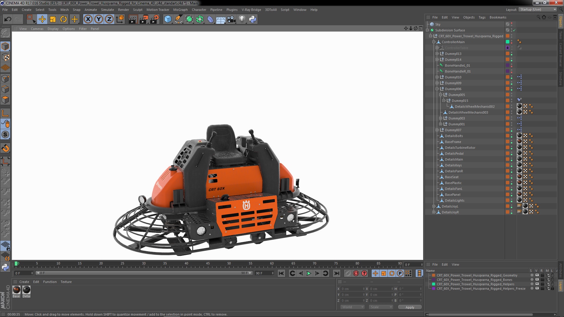 3D CRT 60X Power Trowel Husqvarna Rigged for Cinema 4D