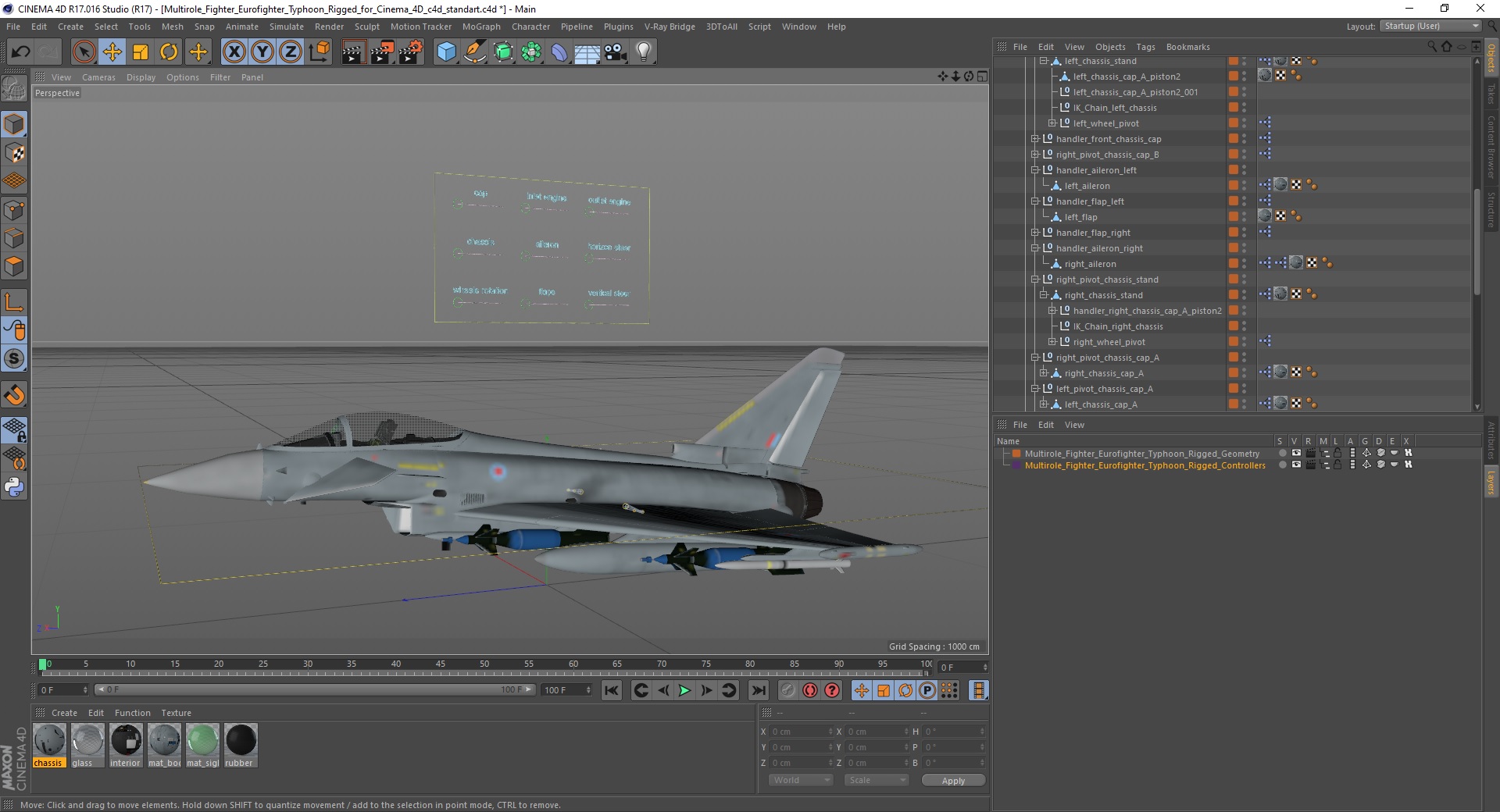 3D Multirole Fighter Eurofighter Typhoon Rigged for Cinema 4D model