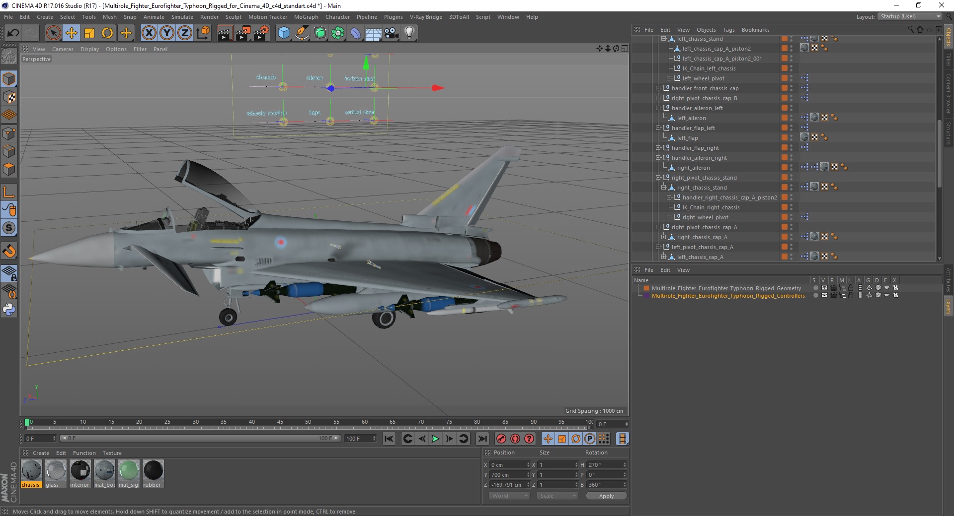 3D Multirole Fighter Eurofighter Typhoon Rigged for Cinema 4D model