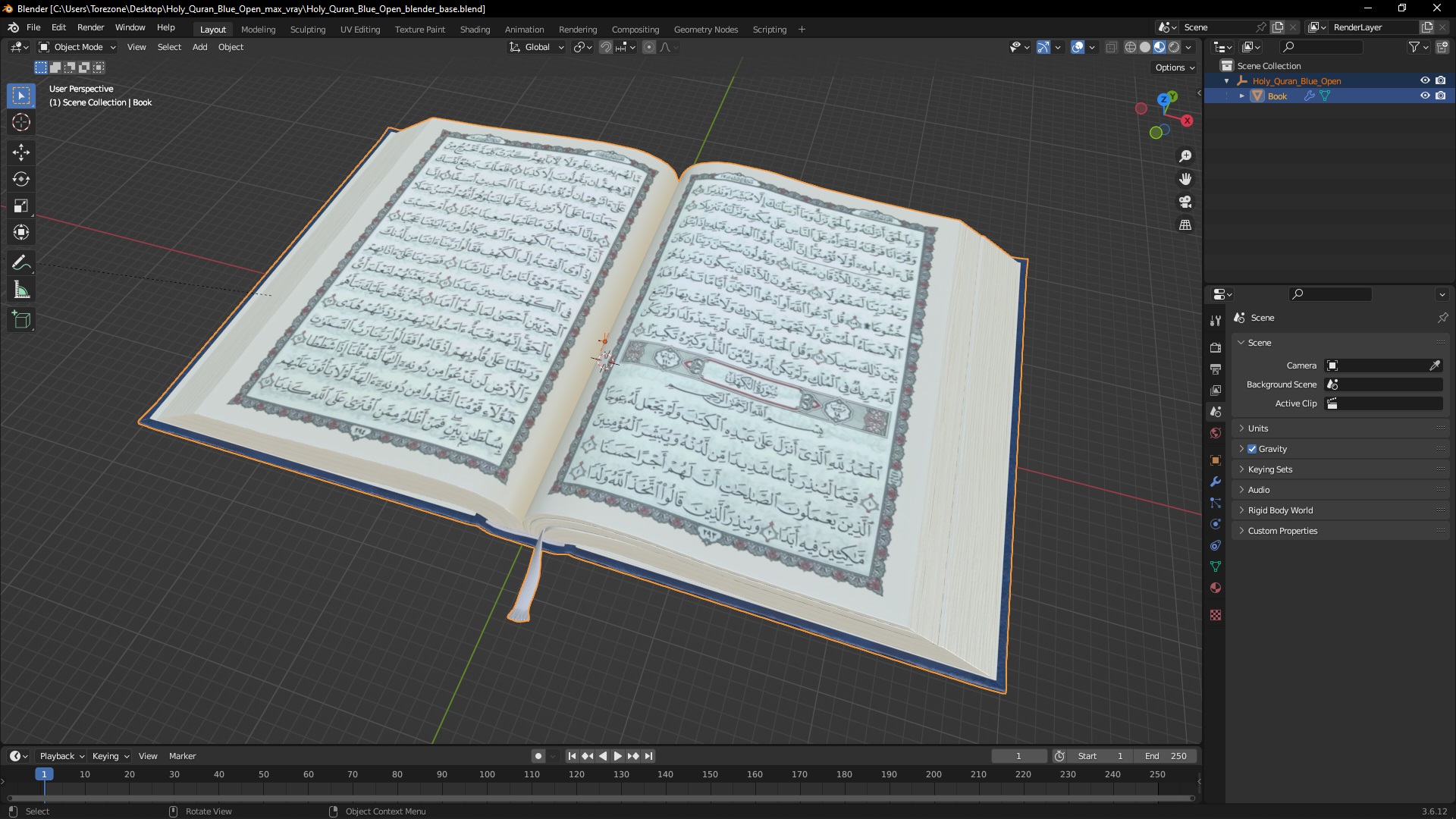 3D model Holy Quran Blue Open
