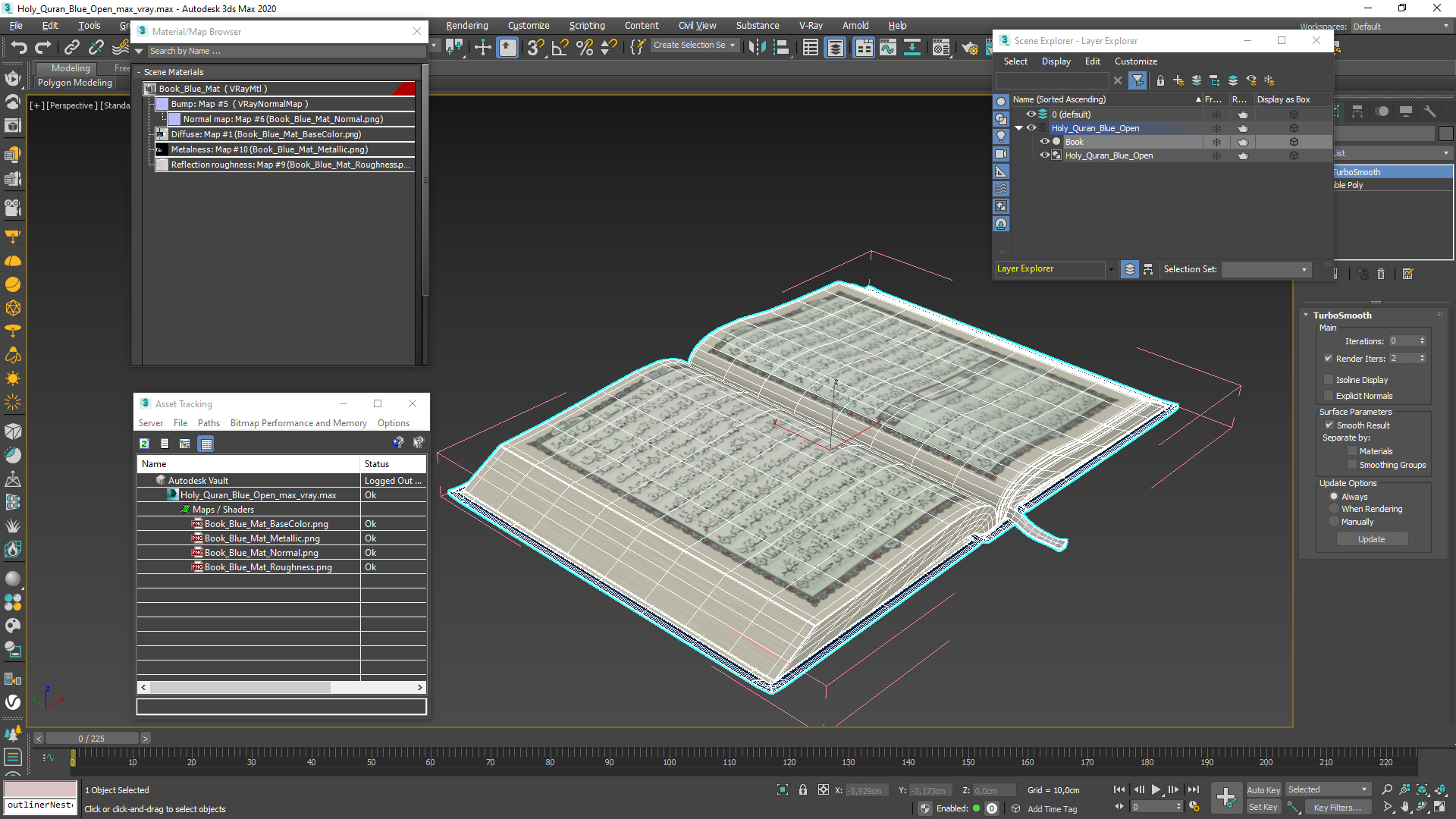 3D model Holy Quran Blue Open