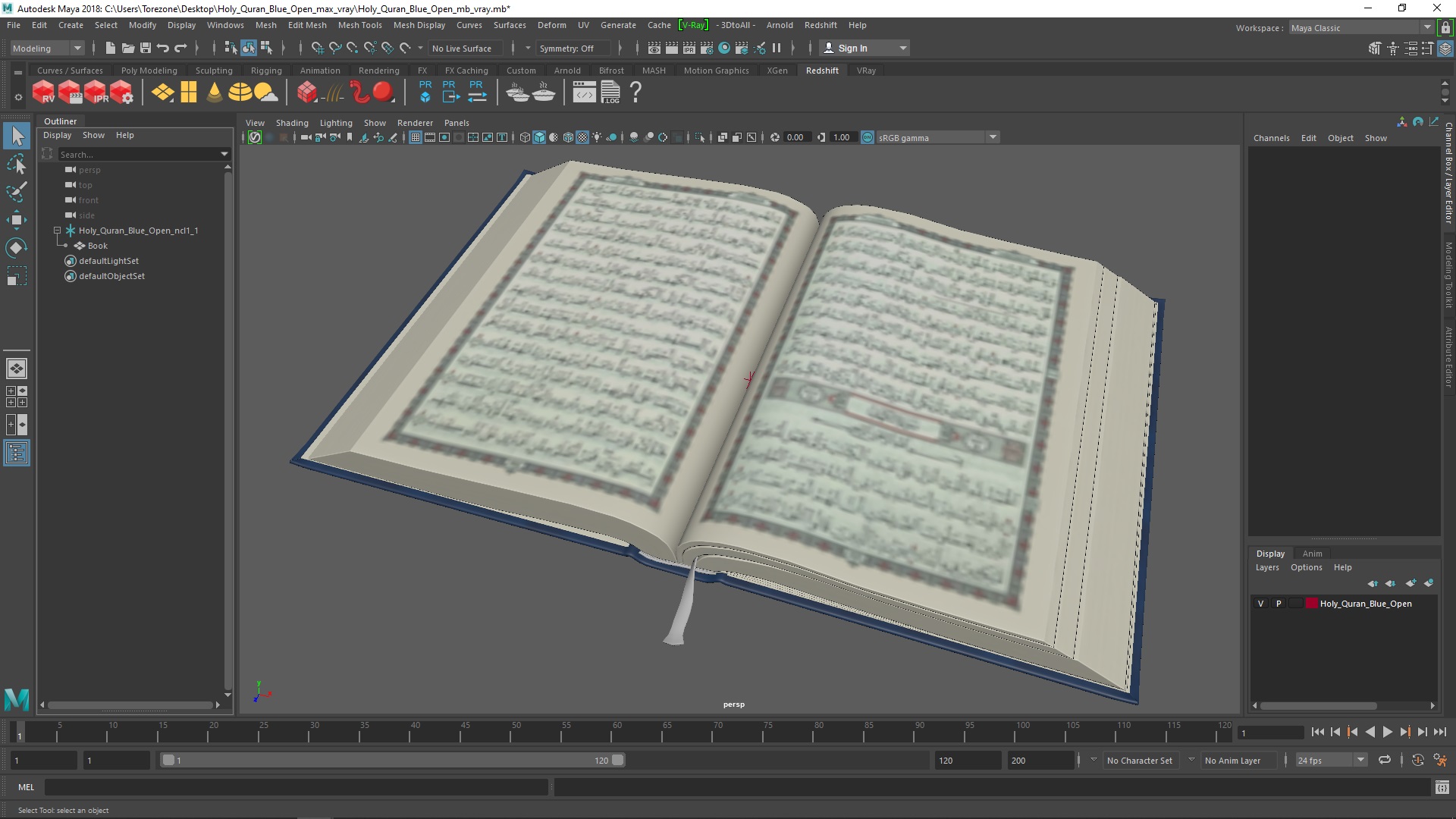 3D model Holy Quran Blue Open