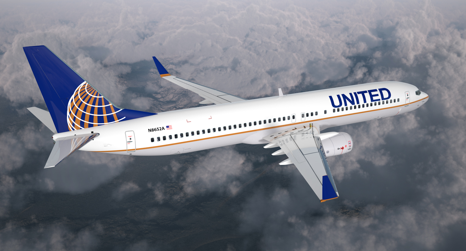 3D Boeing 737 900 with Interior United Airlines Rigged