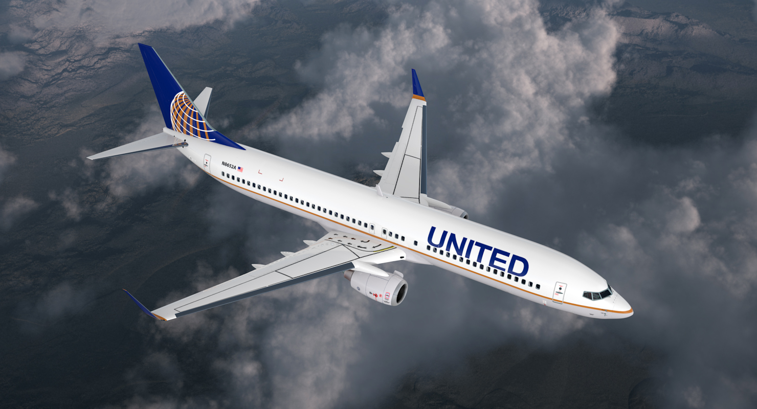 3D Boeing 737 900 with Interior United Airlines Rigged