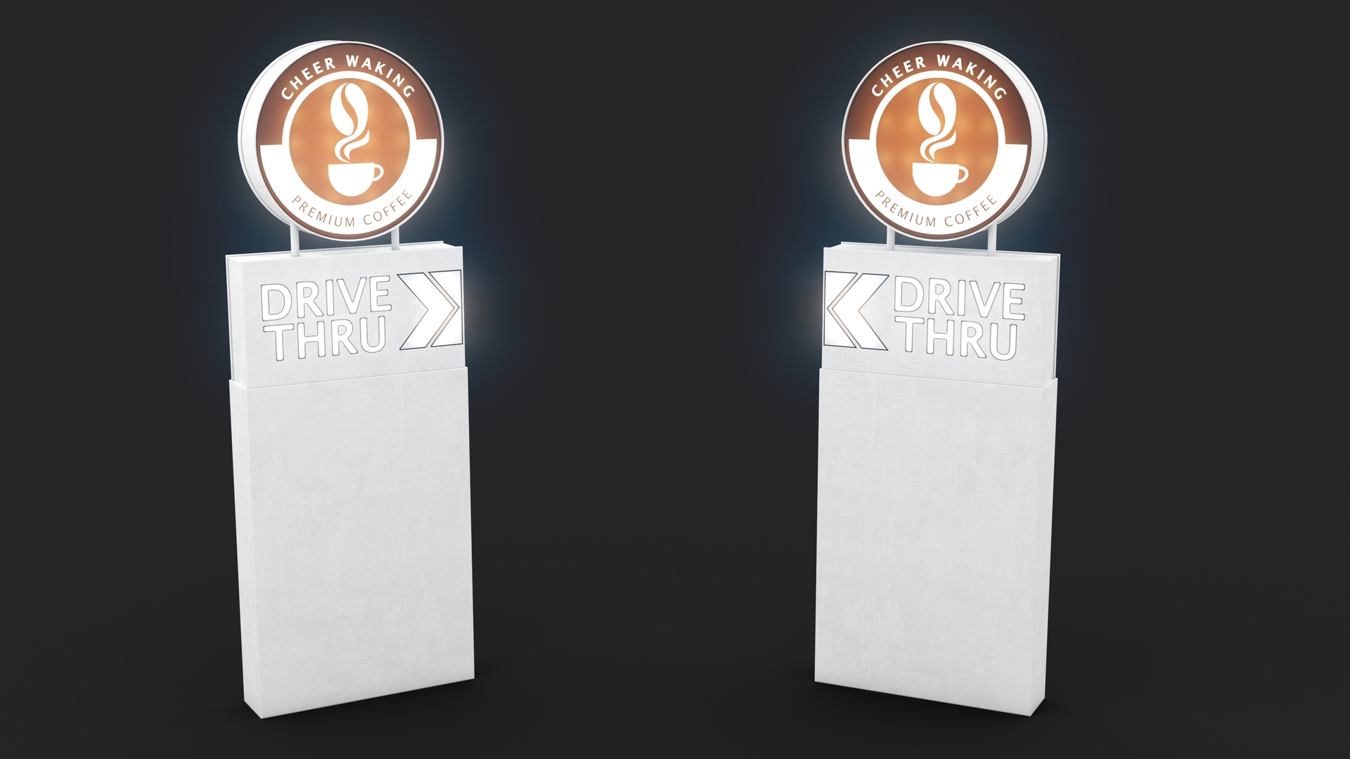 3D model Round Coffee Shop Drive Thru Signage Light On