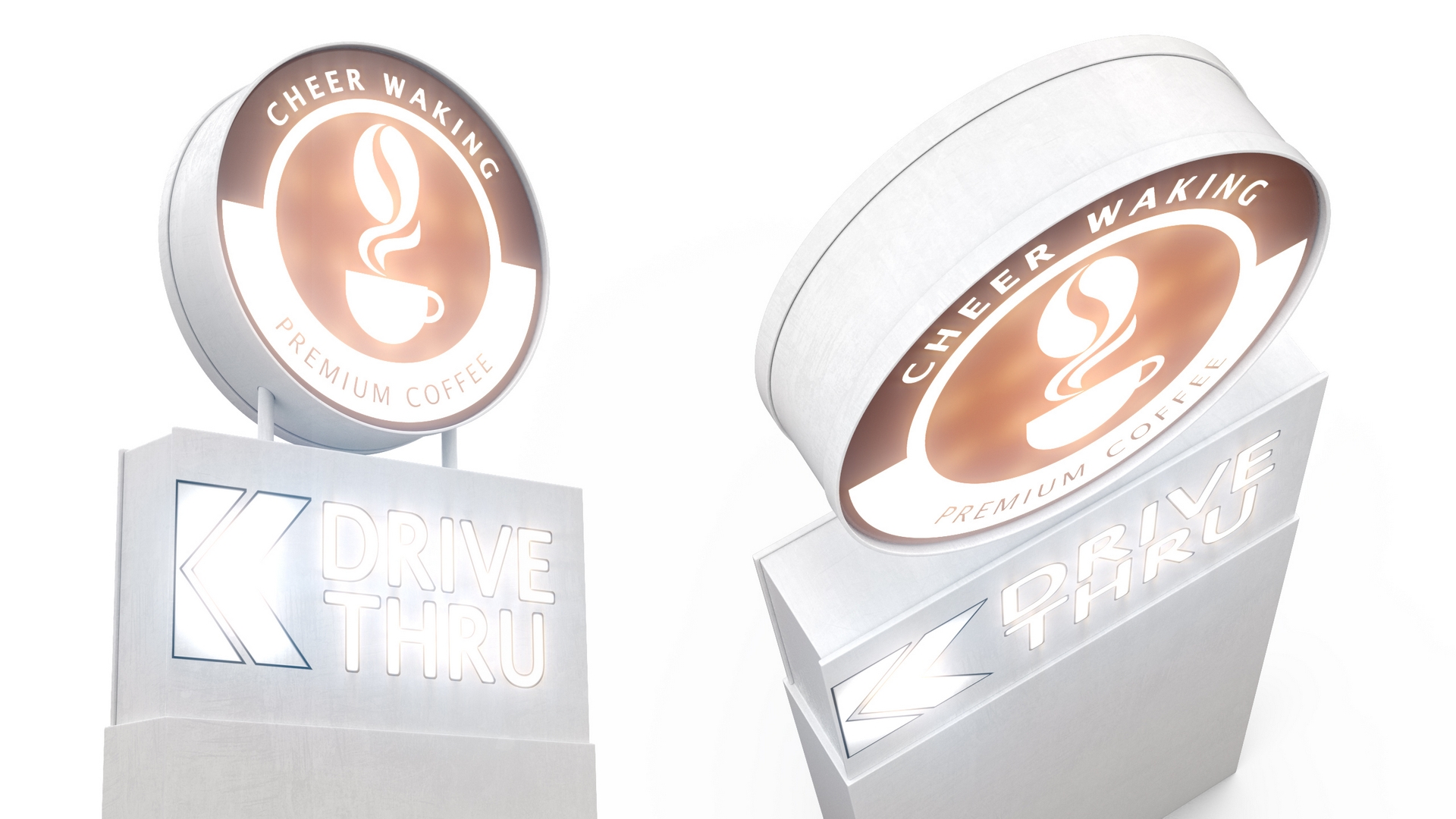 3D model Round Coffee Shop Drive Thru Signage Light On