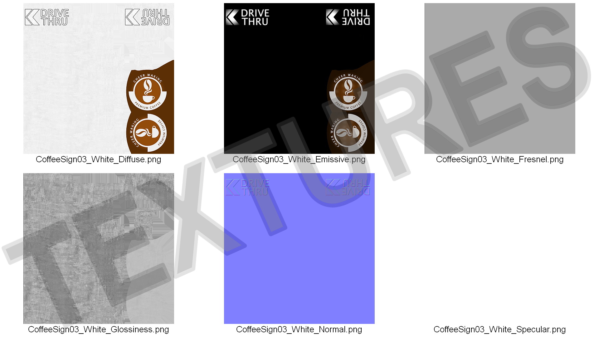 3D model Round Coffee Shop Drive Thru Signage Light On