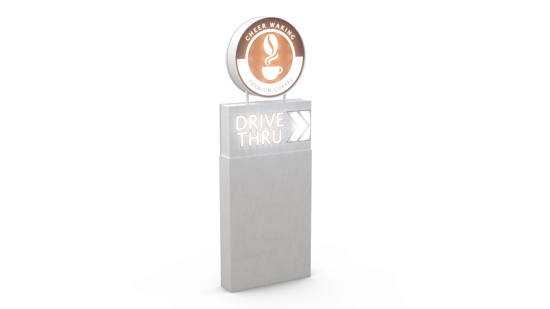 3D model Round Coffee Shop Drive Thru Signage Light On