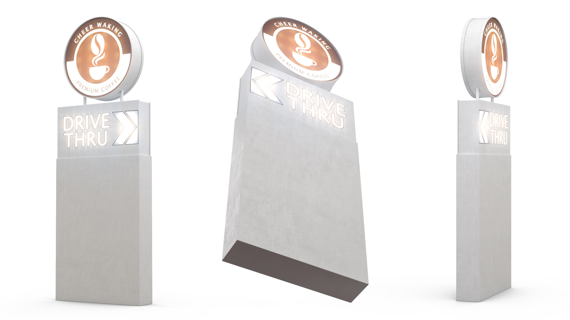3D model Round Coffee Shop Drive Thru Signage Light On