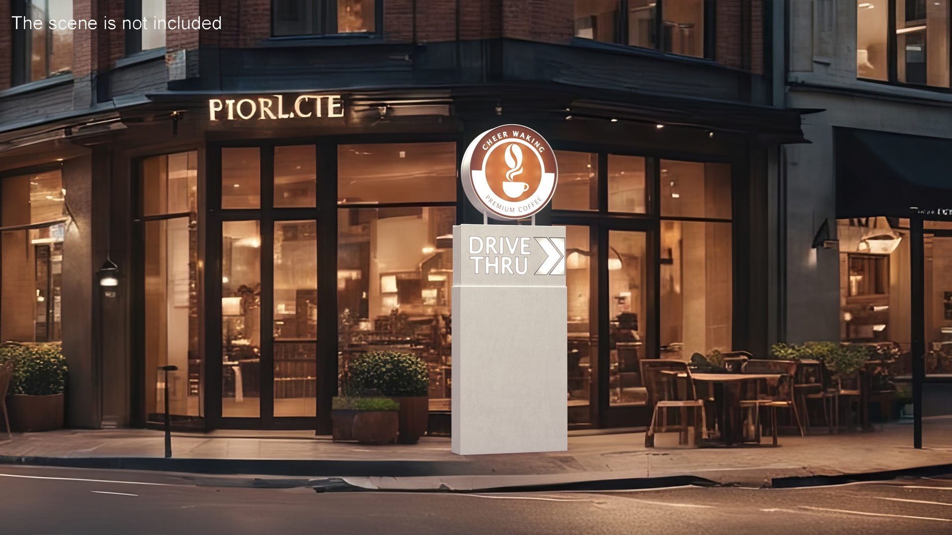 3D model Round Coffee Shop Drive Thru Signage Light On