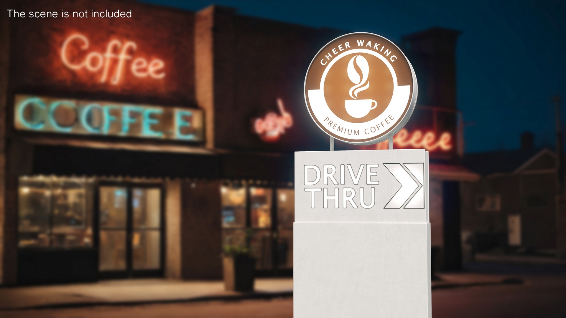 3D model Round Coffee Shop Drive Thru Signage Light On