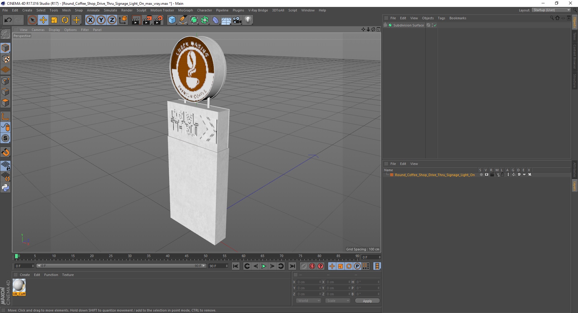 3D model Round Coffee Shop Drive Thru Signage Light On