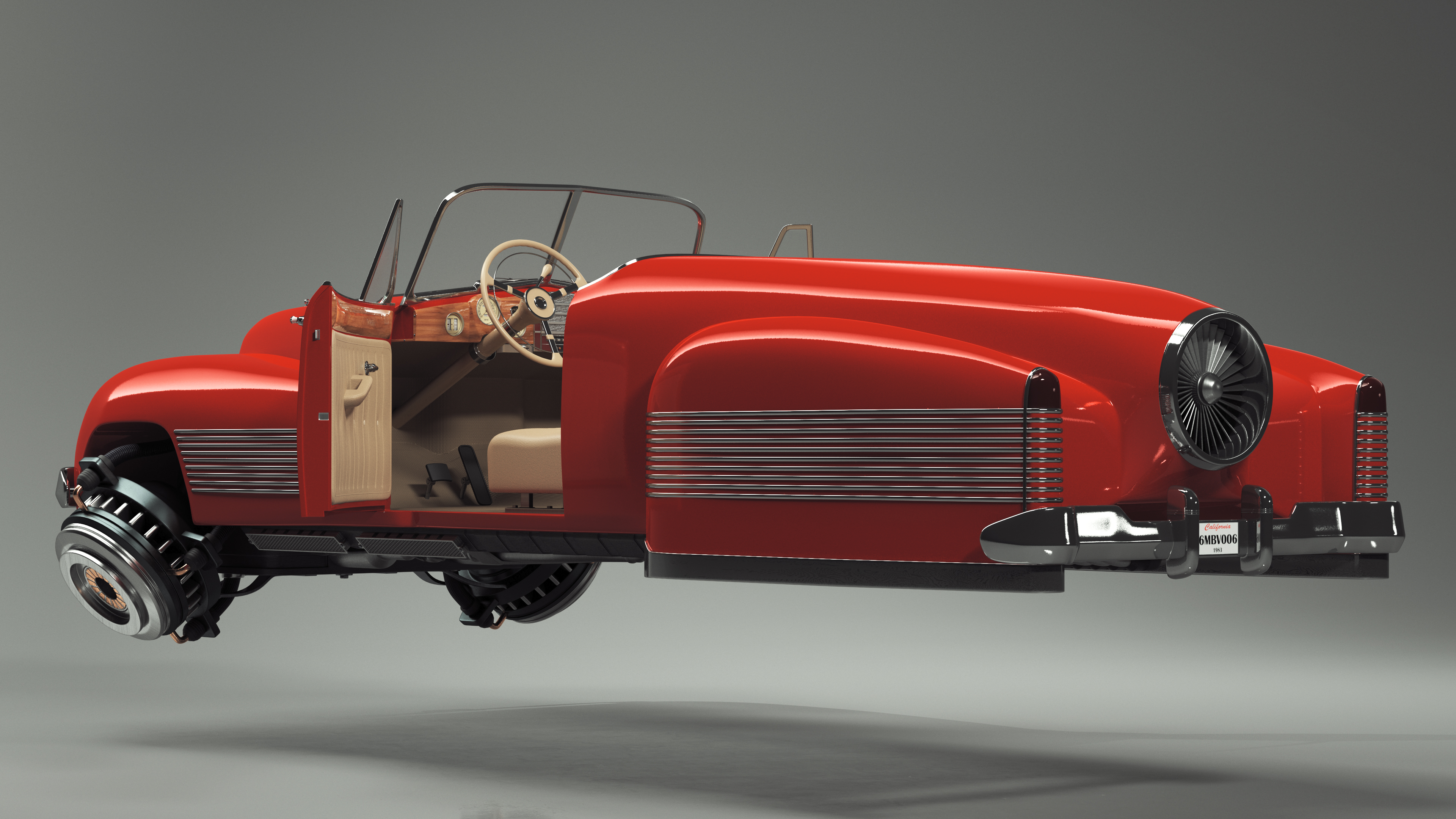 3D model Hover Retro Car Red New Rigged