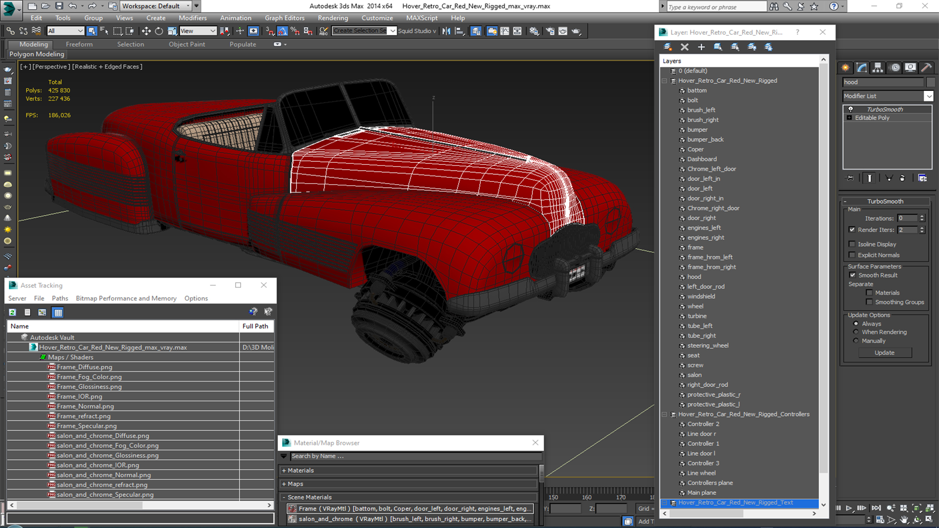 3D model Hover Retro Car Red New Rigged