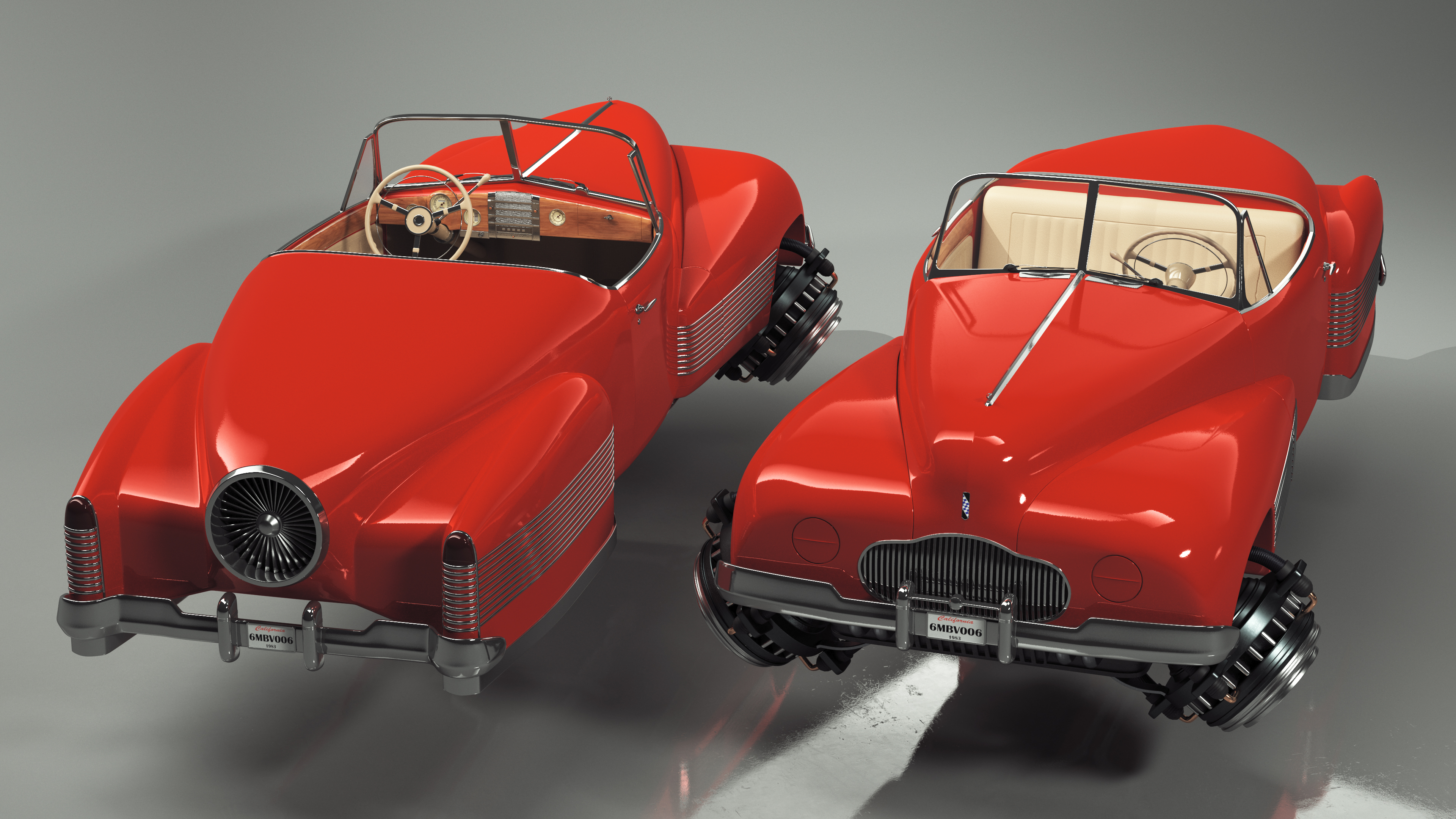 3D model Hover Retro Car Red New Rigged