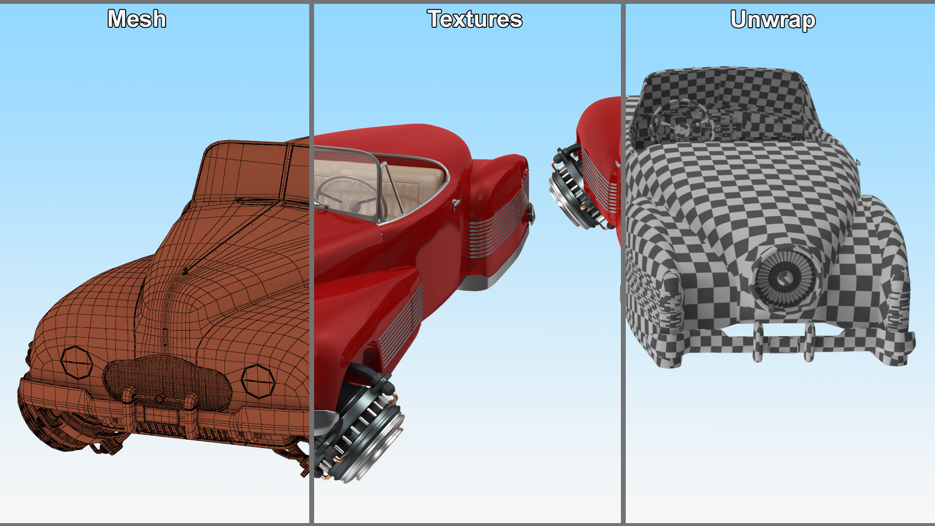 3D model Hover Retro Car Red New Rigged